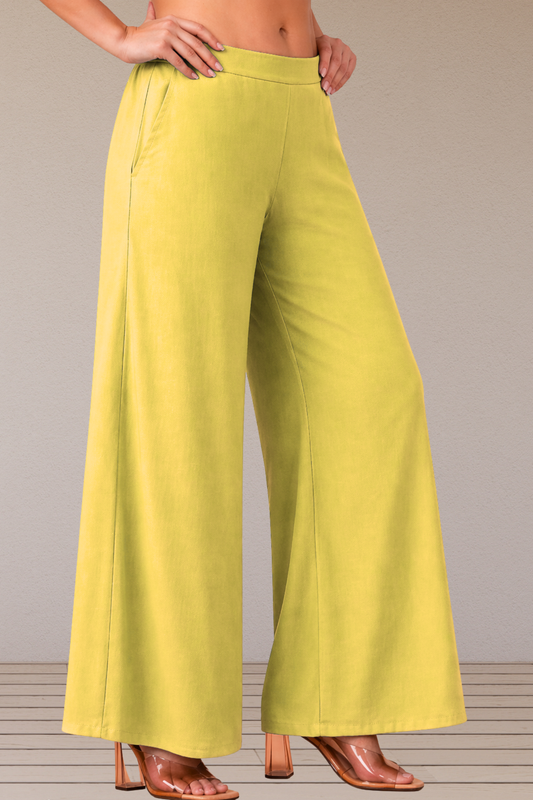 Lemon Belted Rayon Loose Palazzo