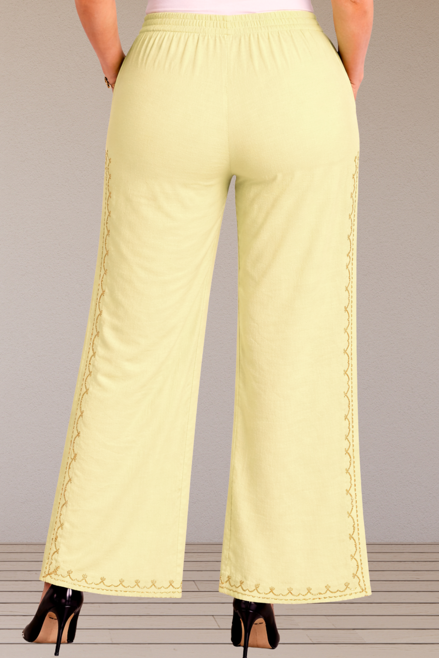 Lemon Embroidered Cotton Palazzo