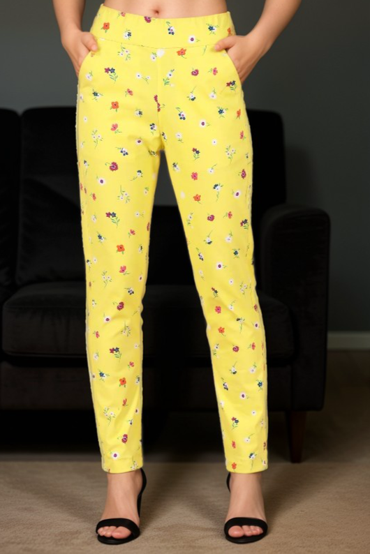 Buy Plus Size Lemon Printed Lycra Pant At Apella | Sizes XS to 10 XL | India | Free Delivery | Customized