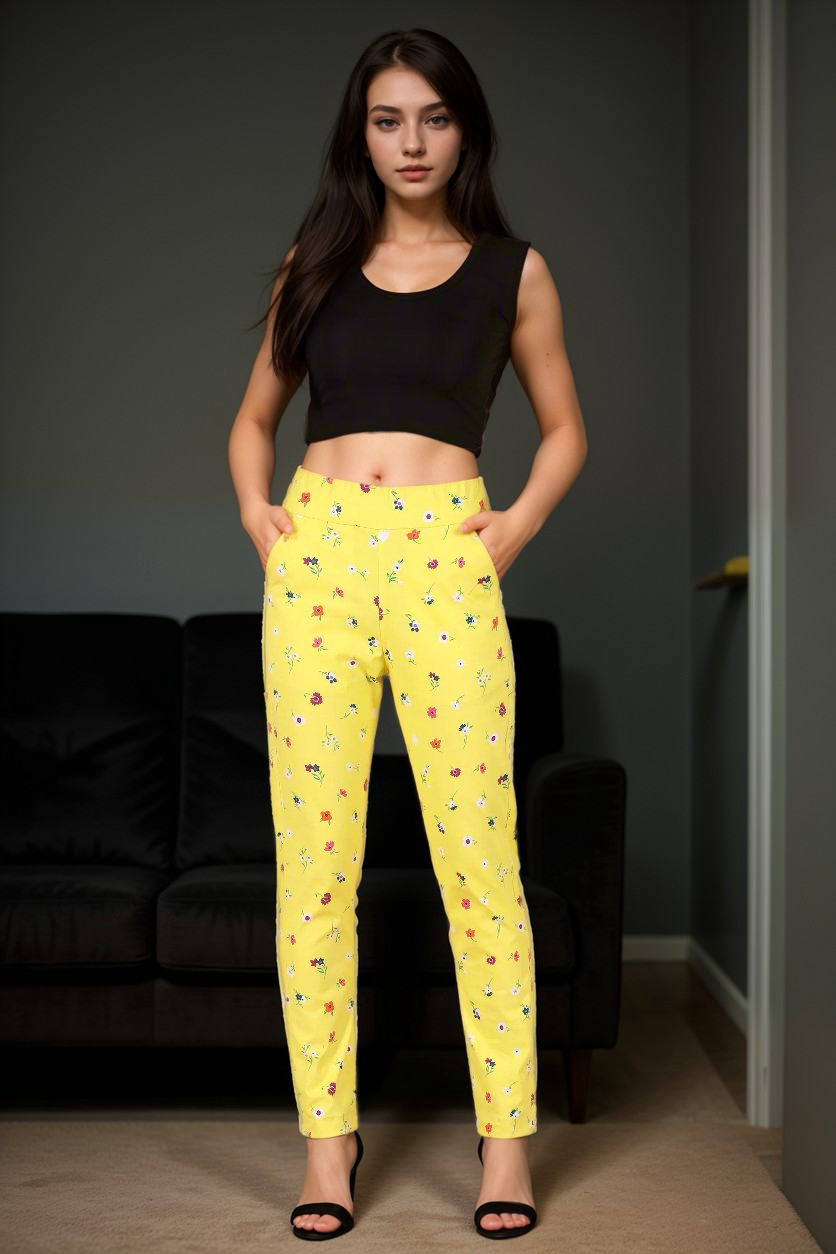 Buy Plus Size Lemon Printed Lycra Pant At Apella | Sizes XS to 10 XL | India | Free Delivery | Customized