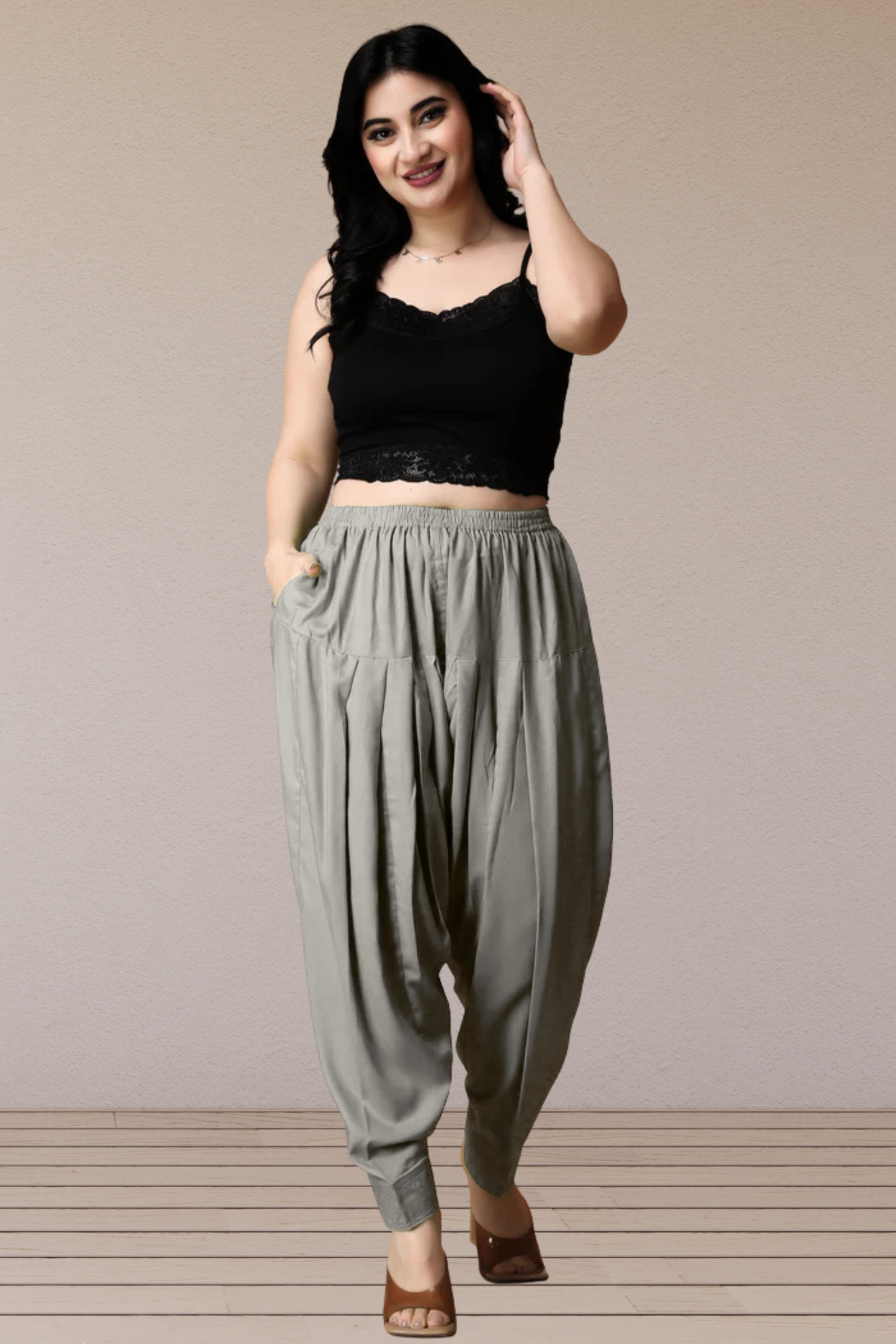 Light Grey Pleated Rayon Salwar