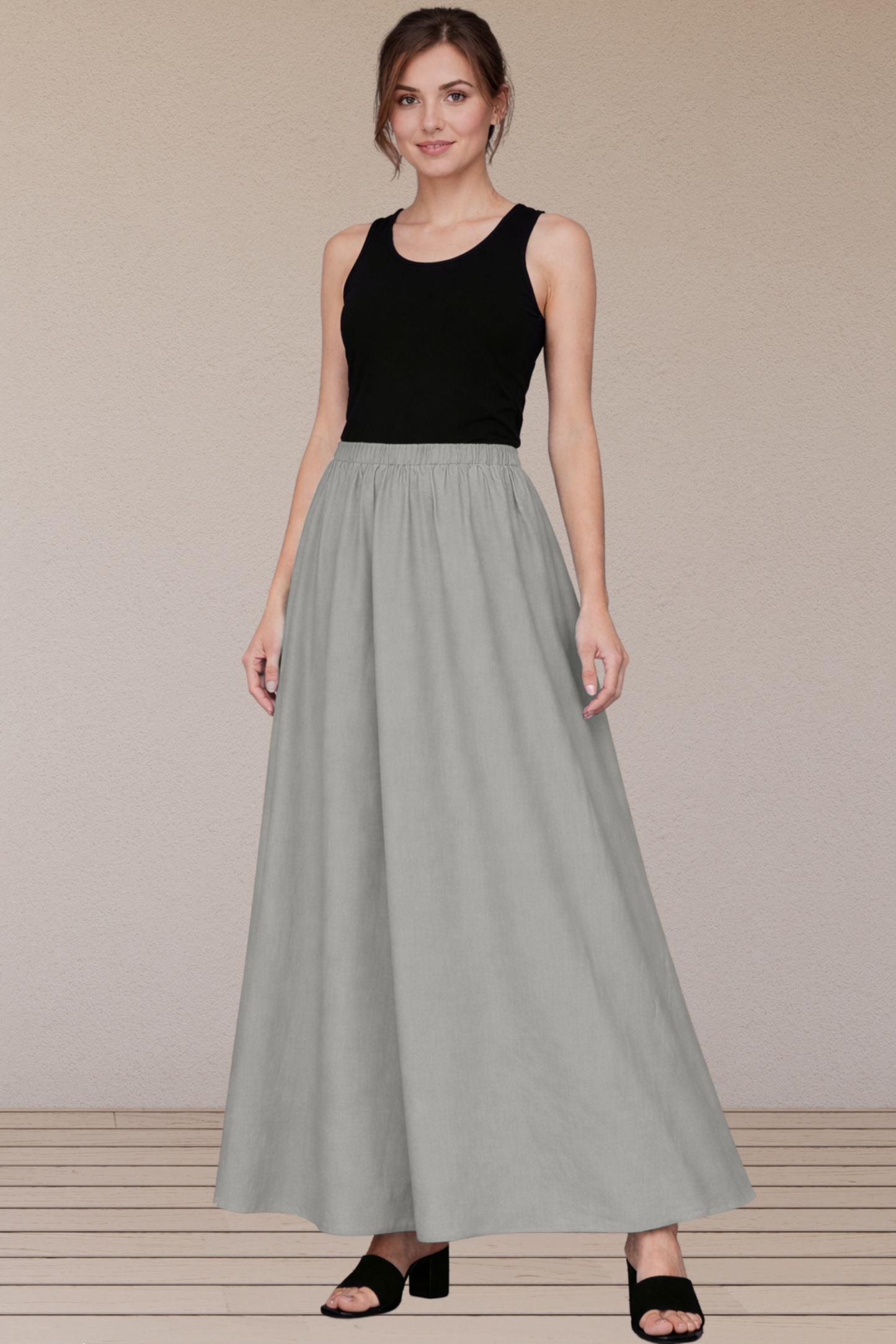 Light Grey Rayon Long Skirt