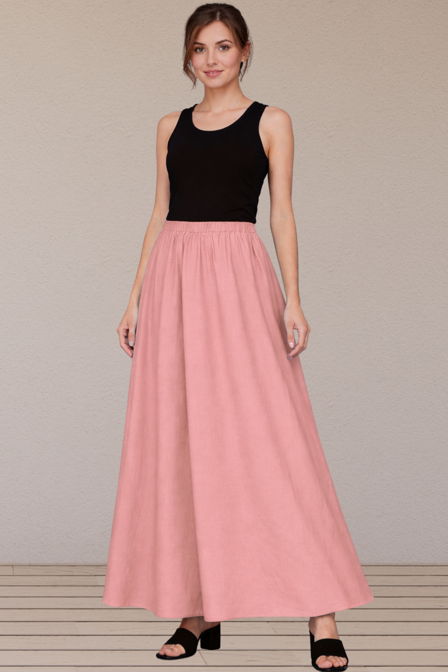 Light Onion Rayon Long Skirt
