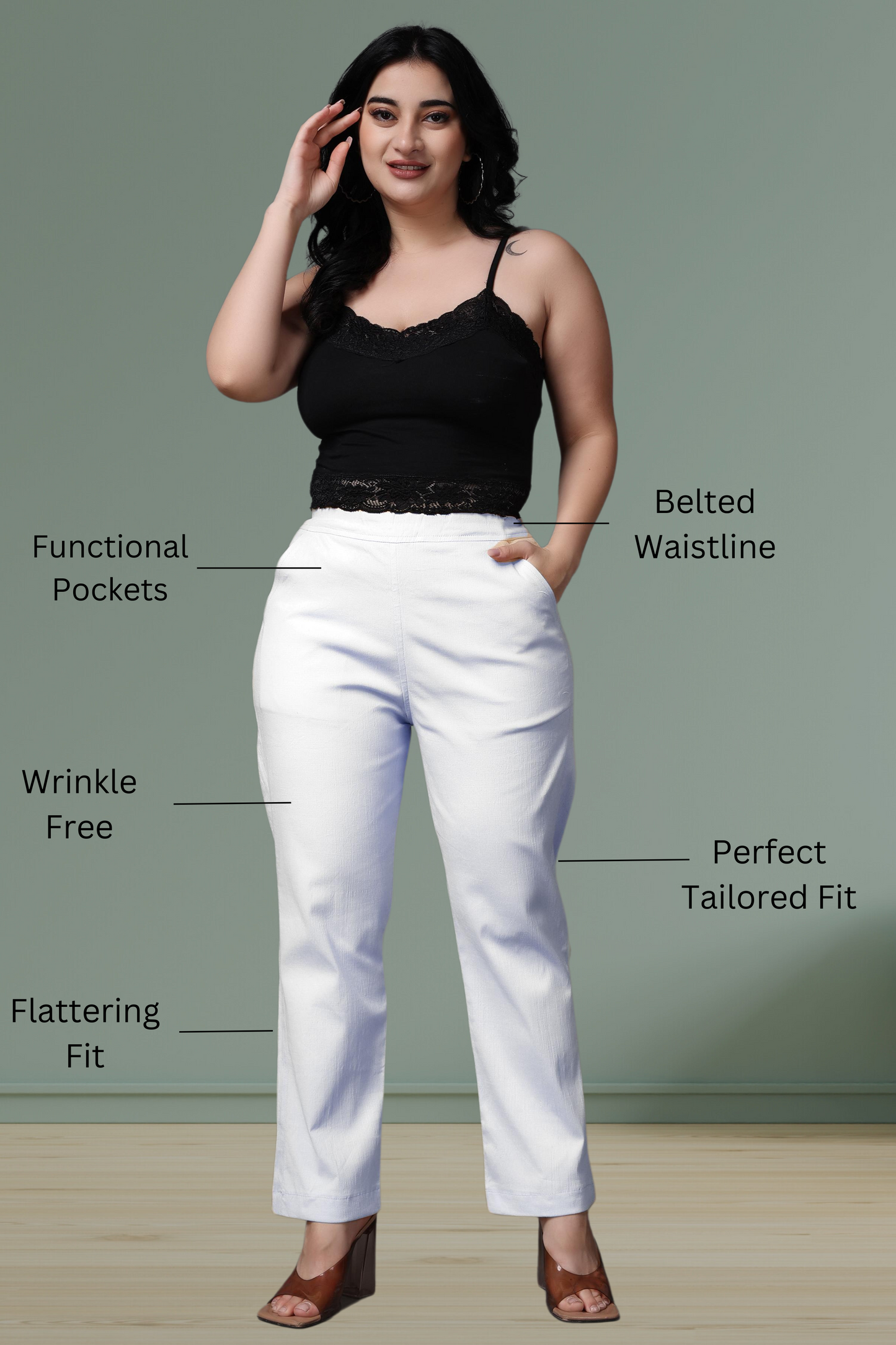 Buy Plus Size White Lycra Slub Pants At Apella | Sizes XS to 10 XL | India | Free Delivery | Customized