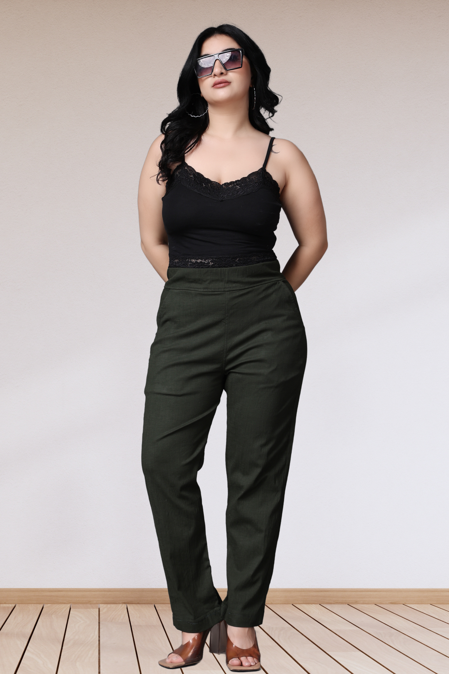 Buy Plus Size Mehandi Lycra Slub Pants At Apella | Sizes XS to 10 XL | India | Free Delivery | Customized
