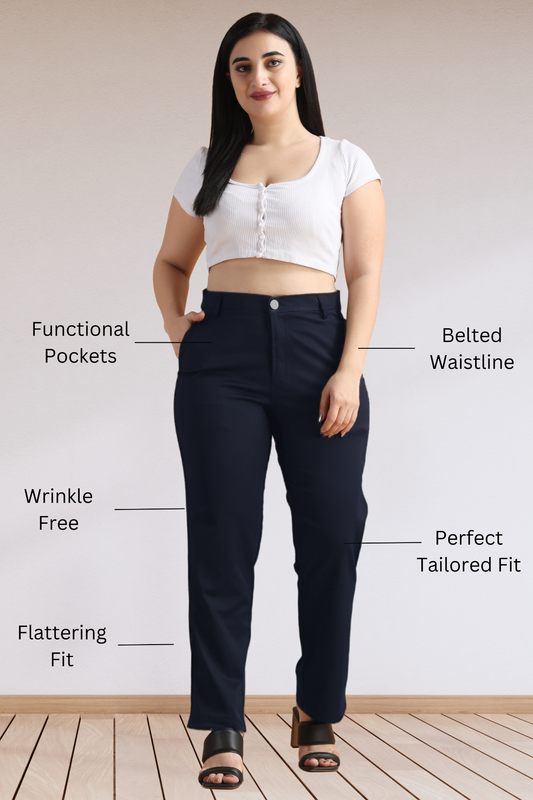 Navy Blue Stretch Formal Trousers