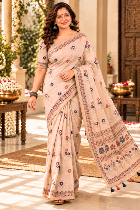 Madhavi Printed Saree With 1.5 Mtr Blouse