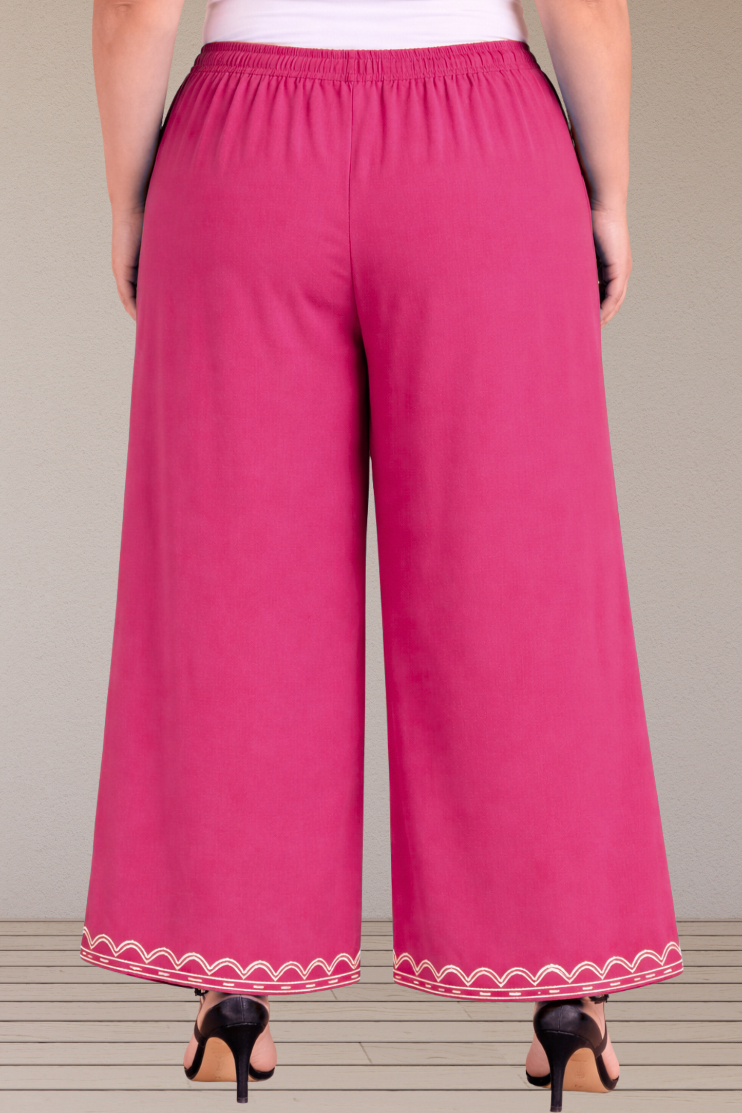 Magenta Embroidered Rayon Palazzo