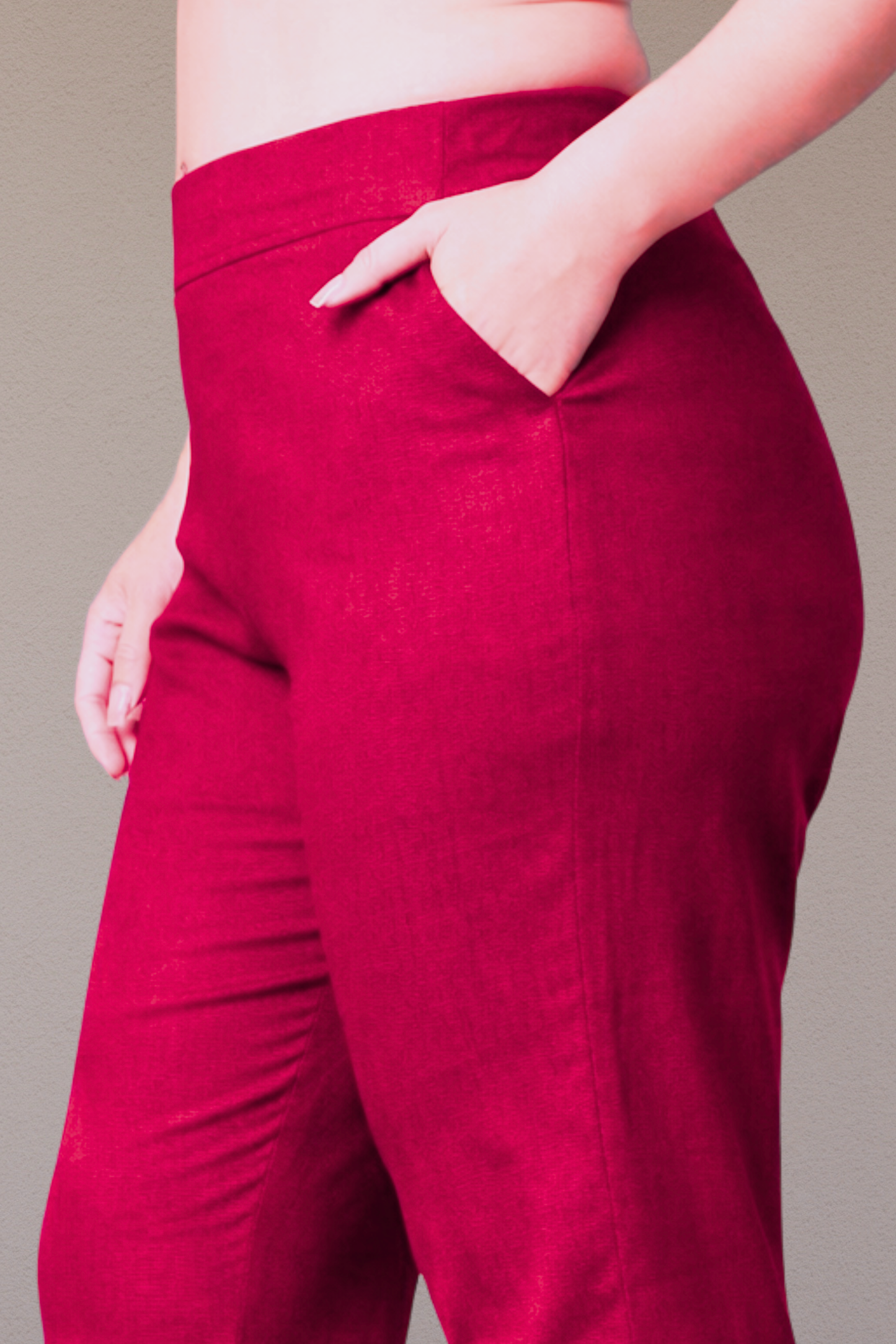 Magenta Flared Slub Pants