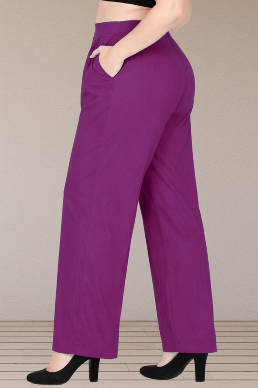 Magenta Linen Cotton Belted Pants