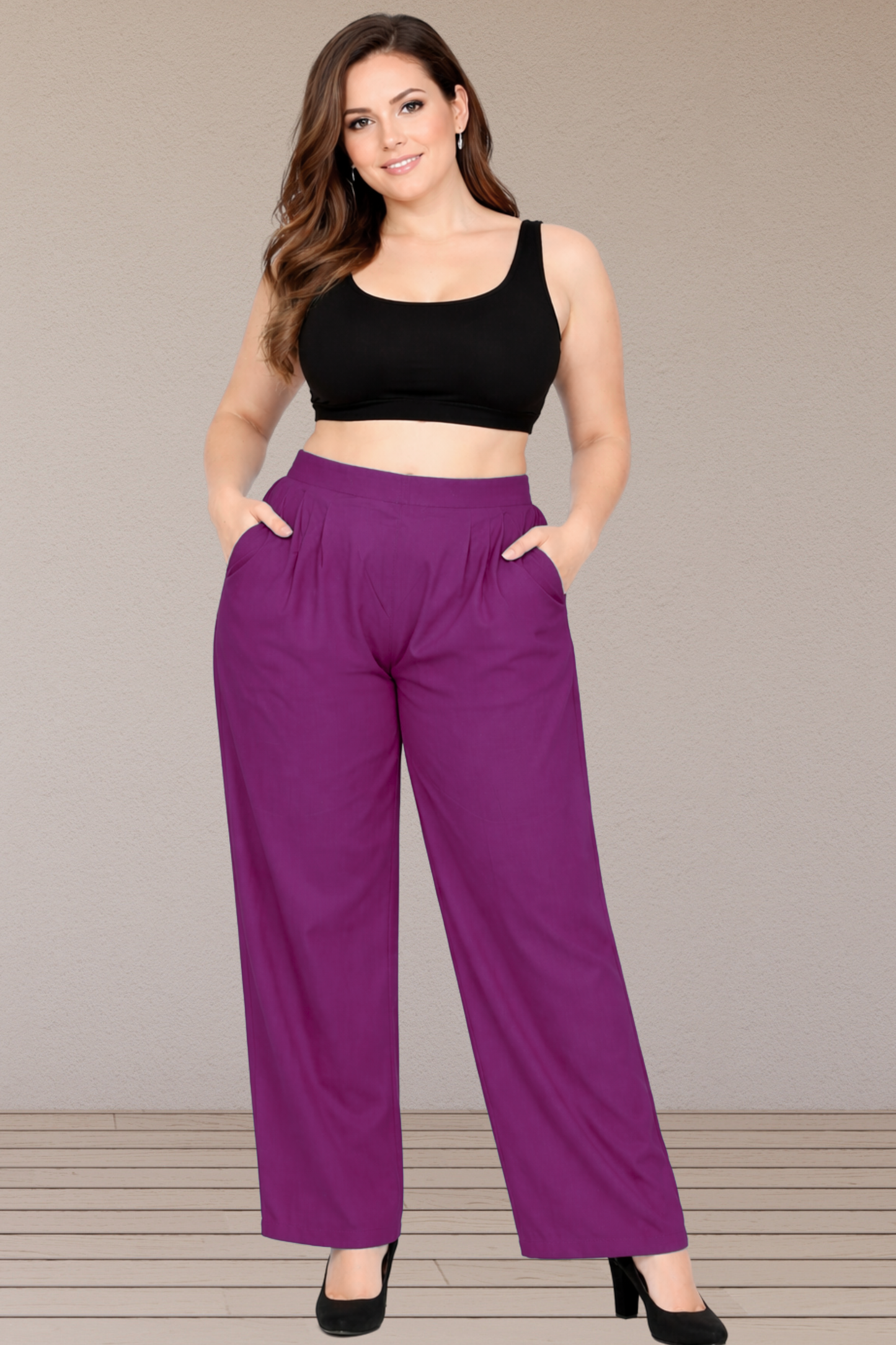 Magenta Linen Cotton Belted Pants
