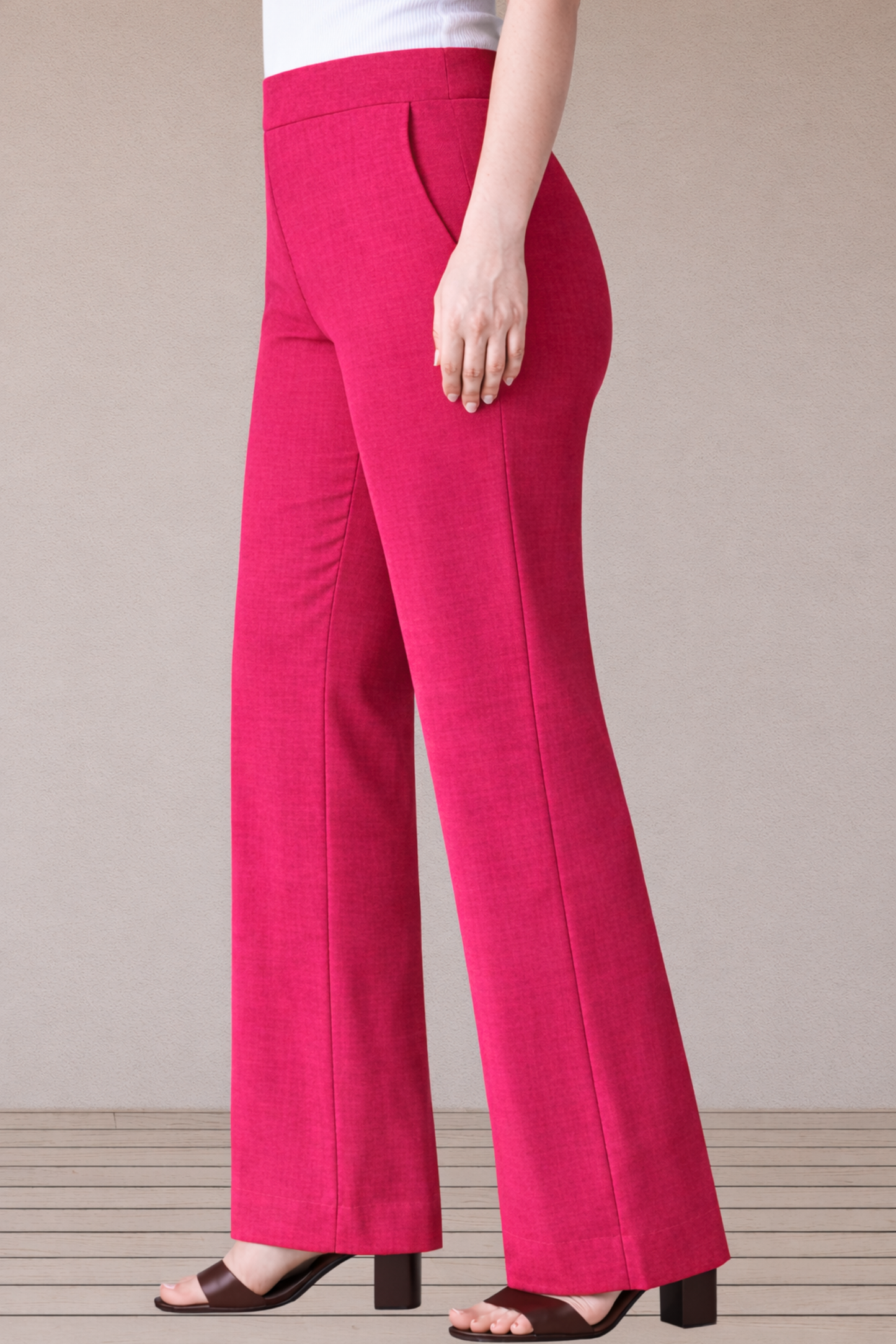 Magenta Wide Leg Slub Pants