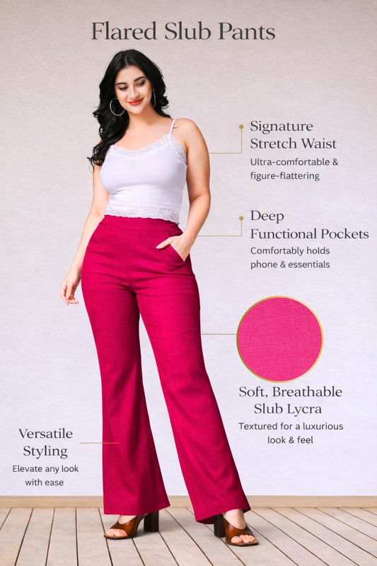 Magenta Flared Slub Pants