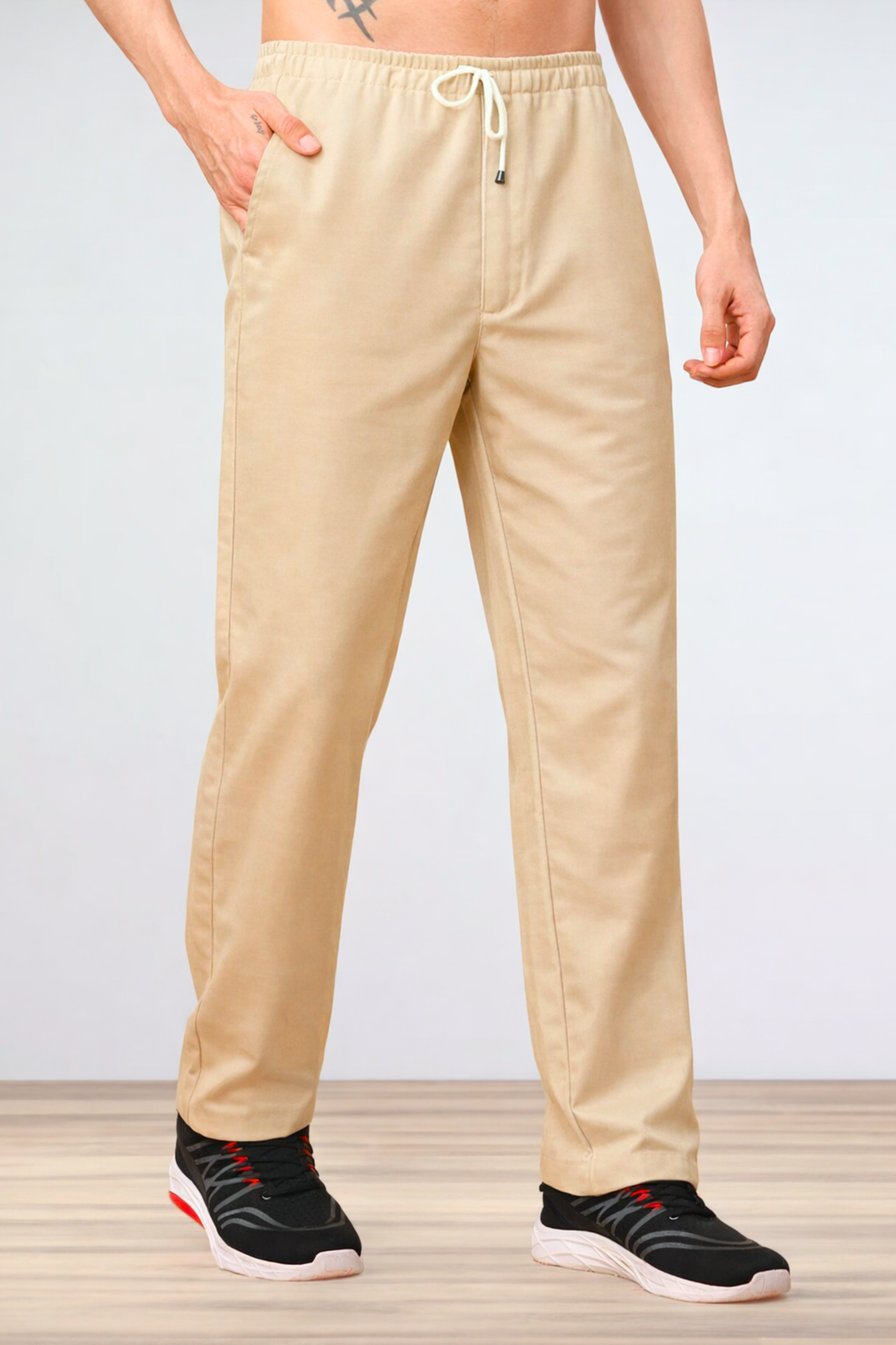 Maple Beige Textured Stretch Track Pants
