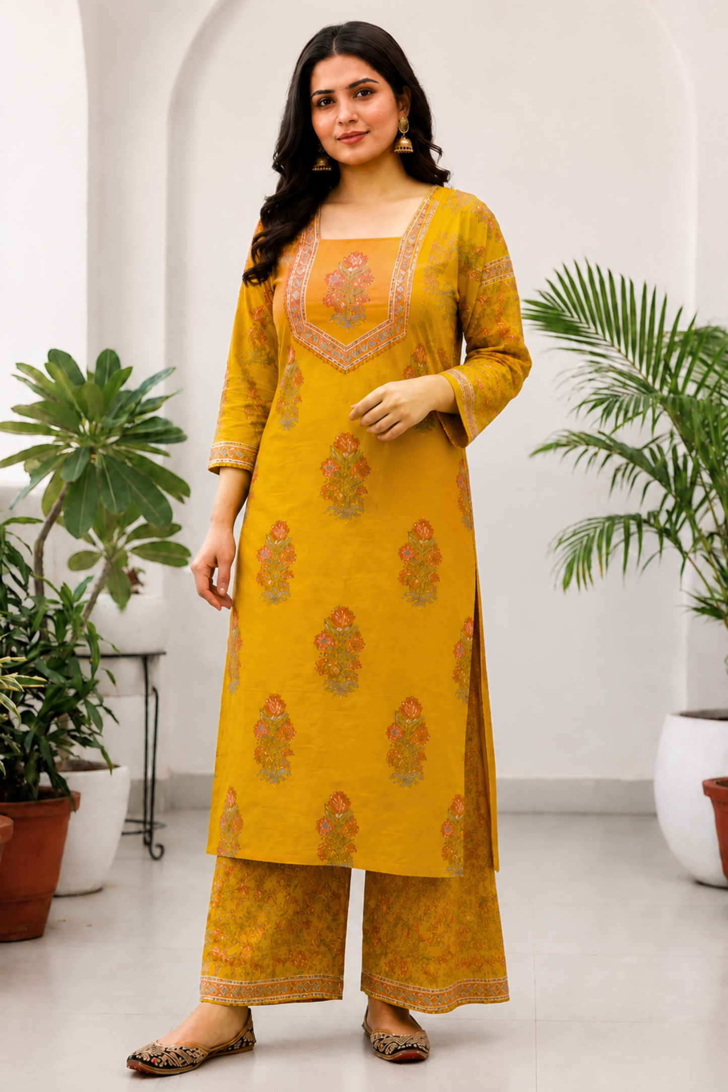 Marigold Muse Block Printed Cotton Suit
