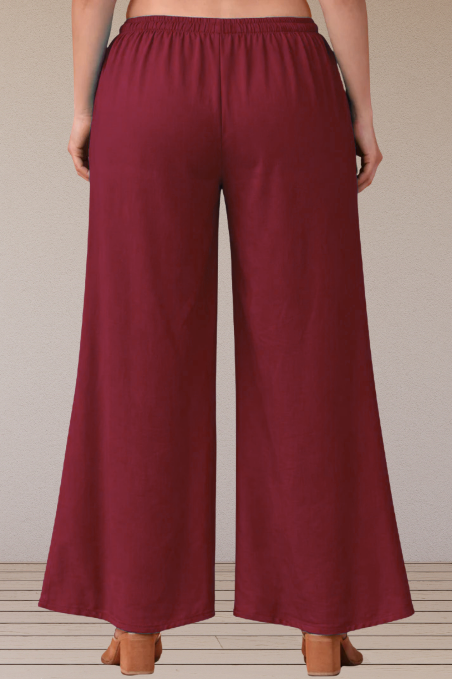 Maroon Belted Rayon Loose Palazzo