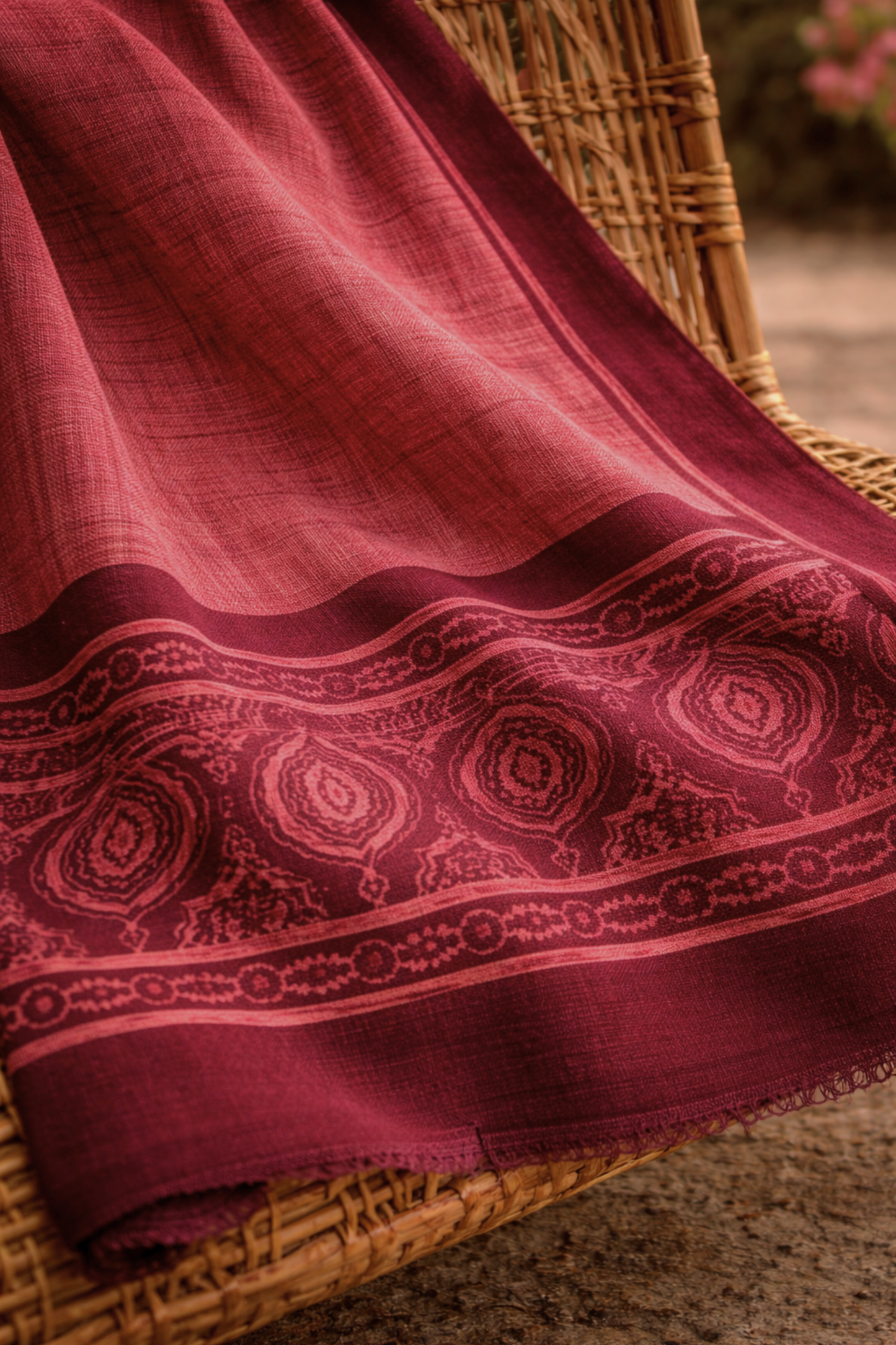 Maroon Block Printed Cotton Dupatta