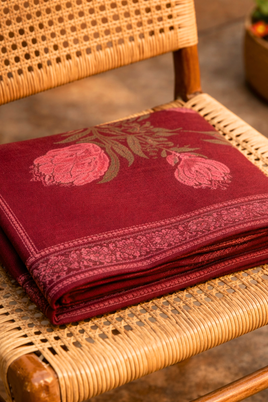 Maroon Floral Cotton Dupatta