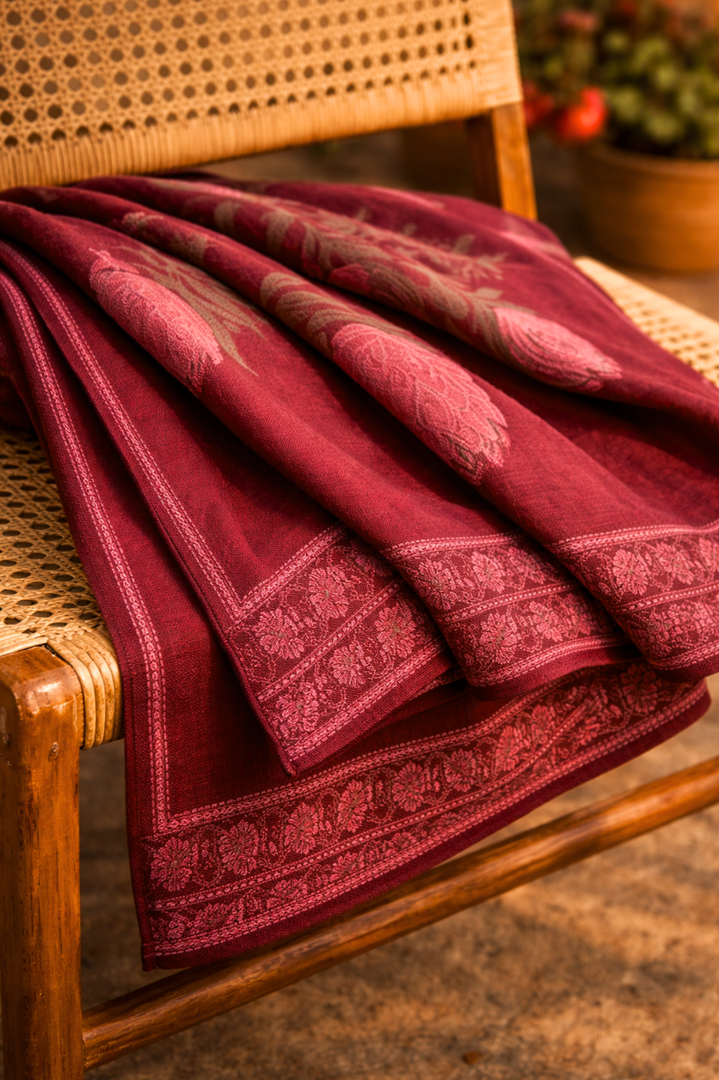 Maroon Floral Cotton Dupatta