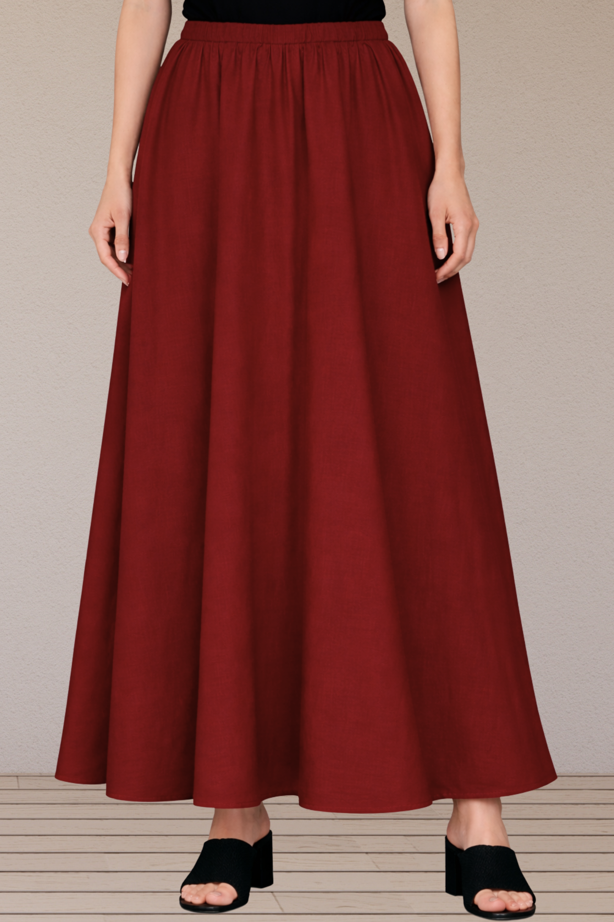Buy Plus Size ​Maroon Rayon Long Skirt | Apella - The XS to 10XL Store