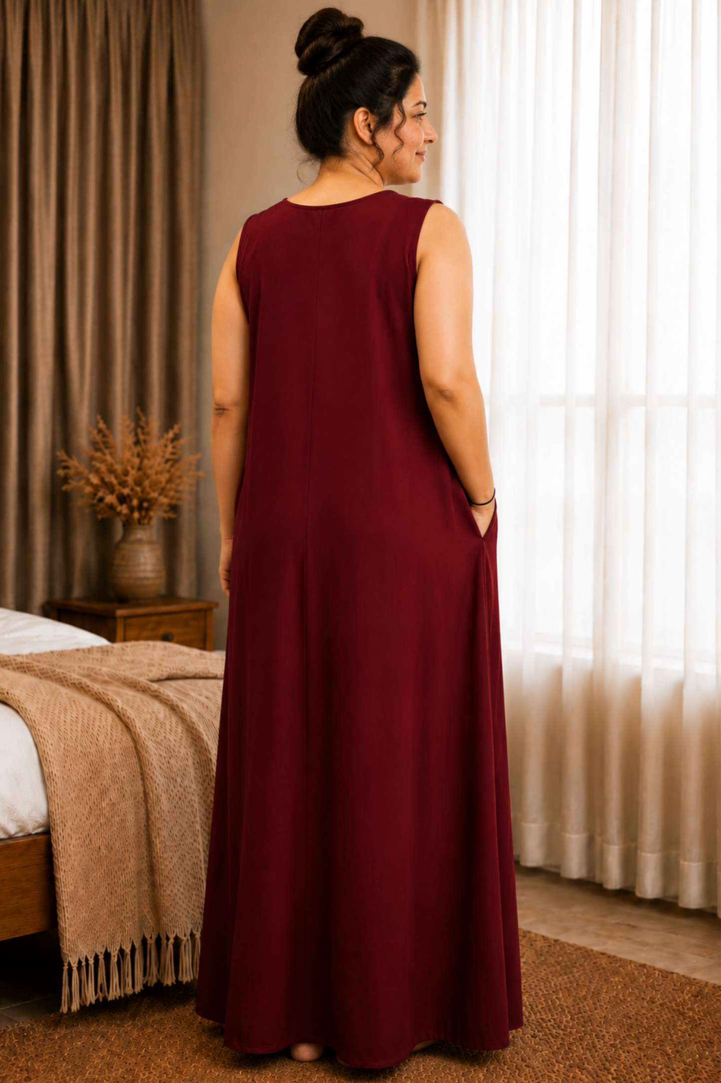 Deep Maroon Rayon Night Gown