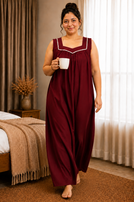 Deep Maroon Rayon Night Gown