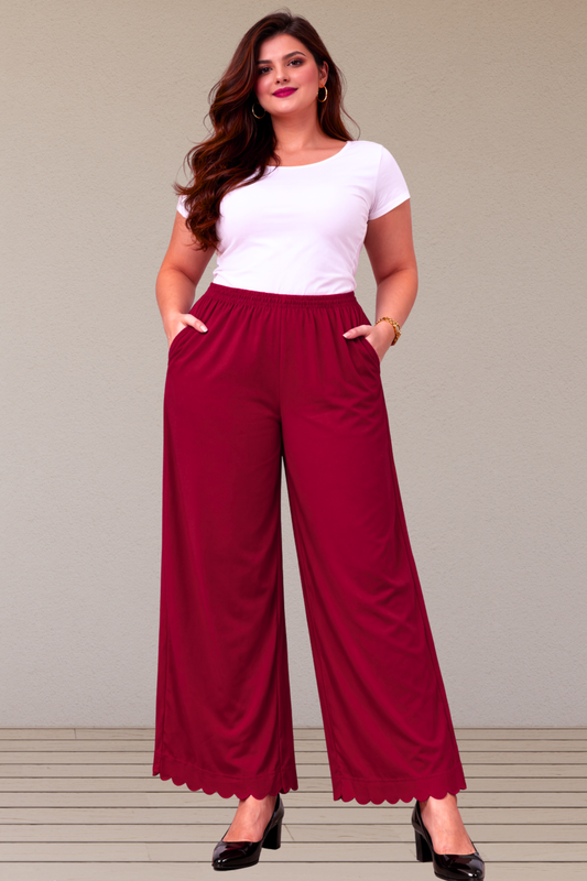 Maroon Scallop Cut Loose Palazzo