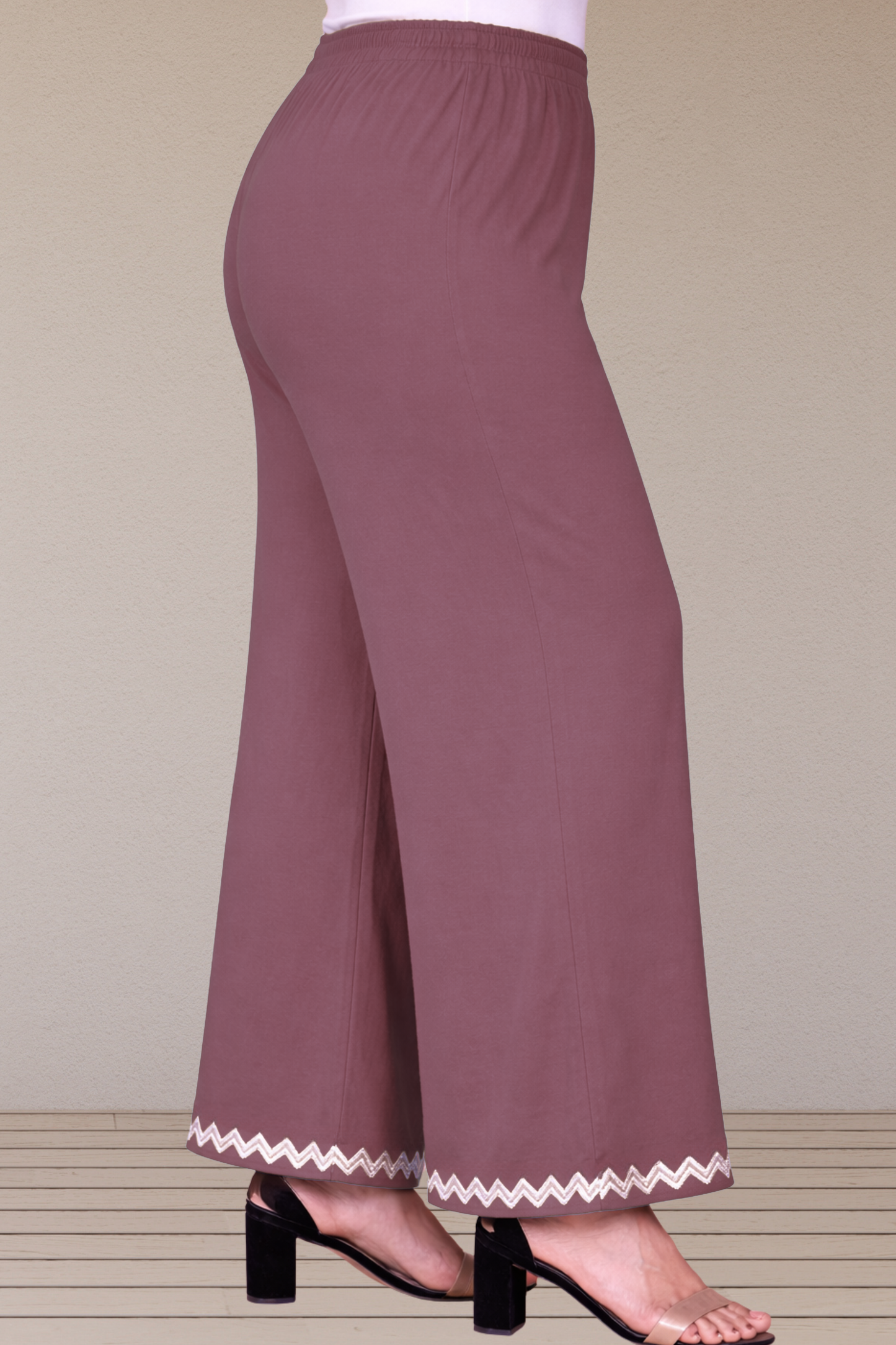 Mauve Embellished Cotton Palazzo
