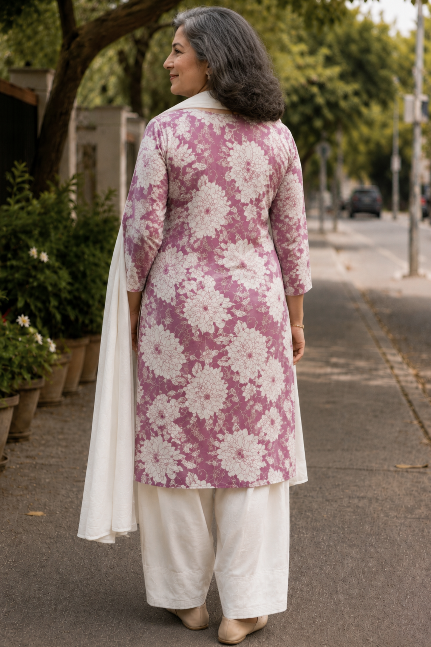 Mauve Meadow Floral Farshi Salwar Suit