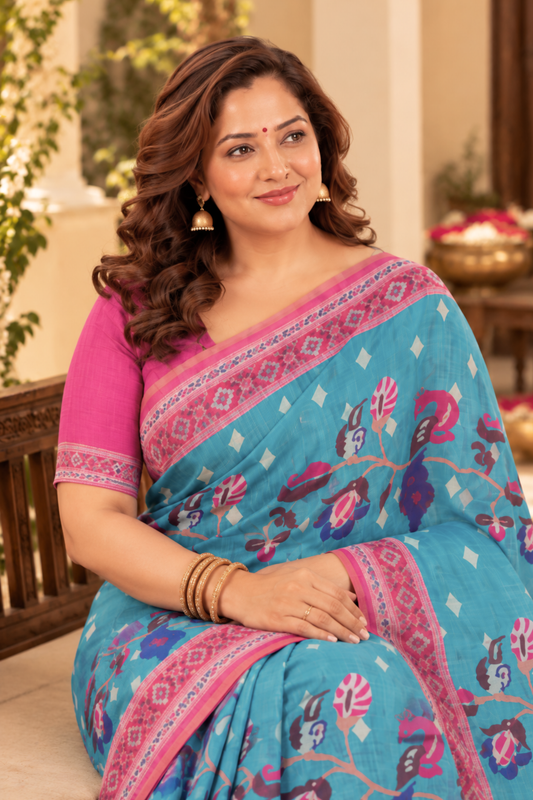 Meera Printed Saree With 1.5 Mtr Blouse Piece