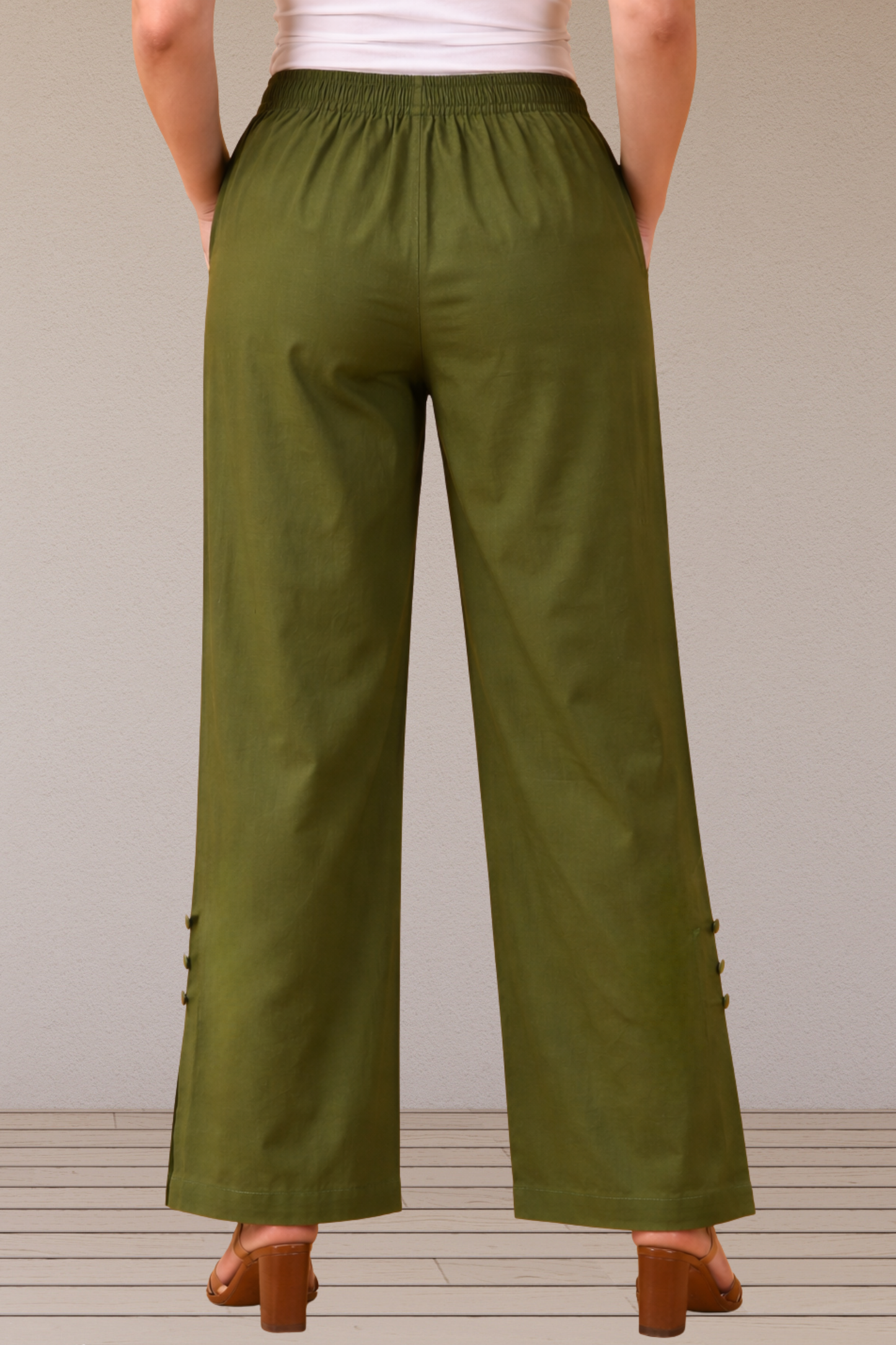 Mehandi Green Detailed Cotton Pants