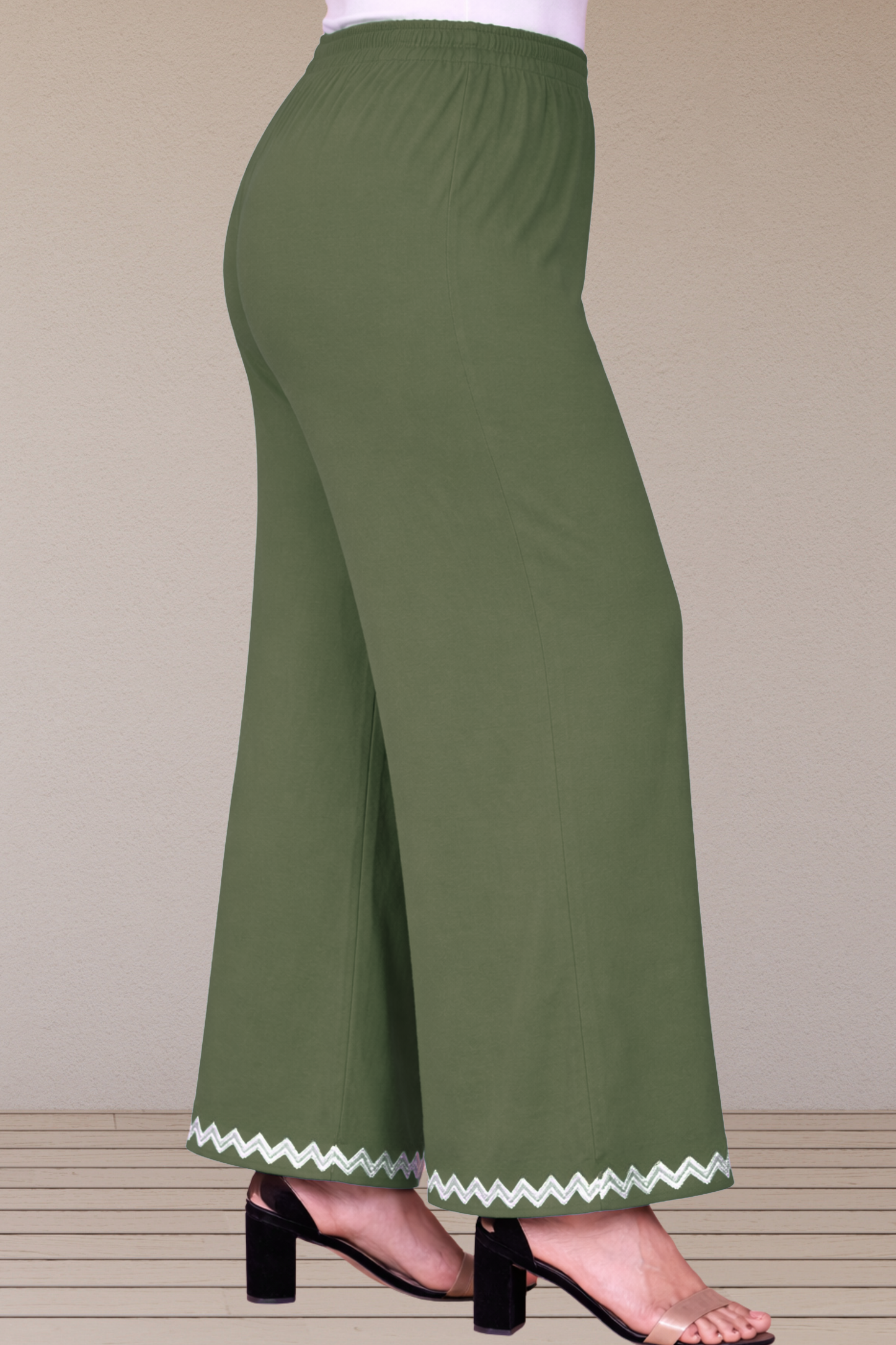 Mehandi Green Embellished Cotton Palazzo