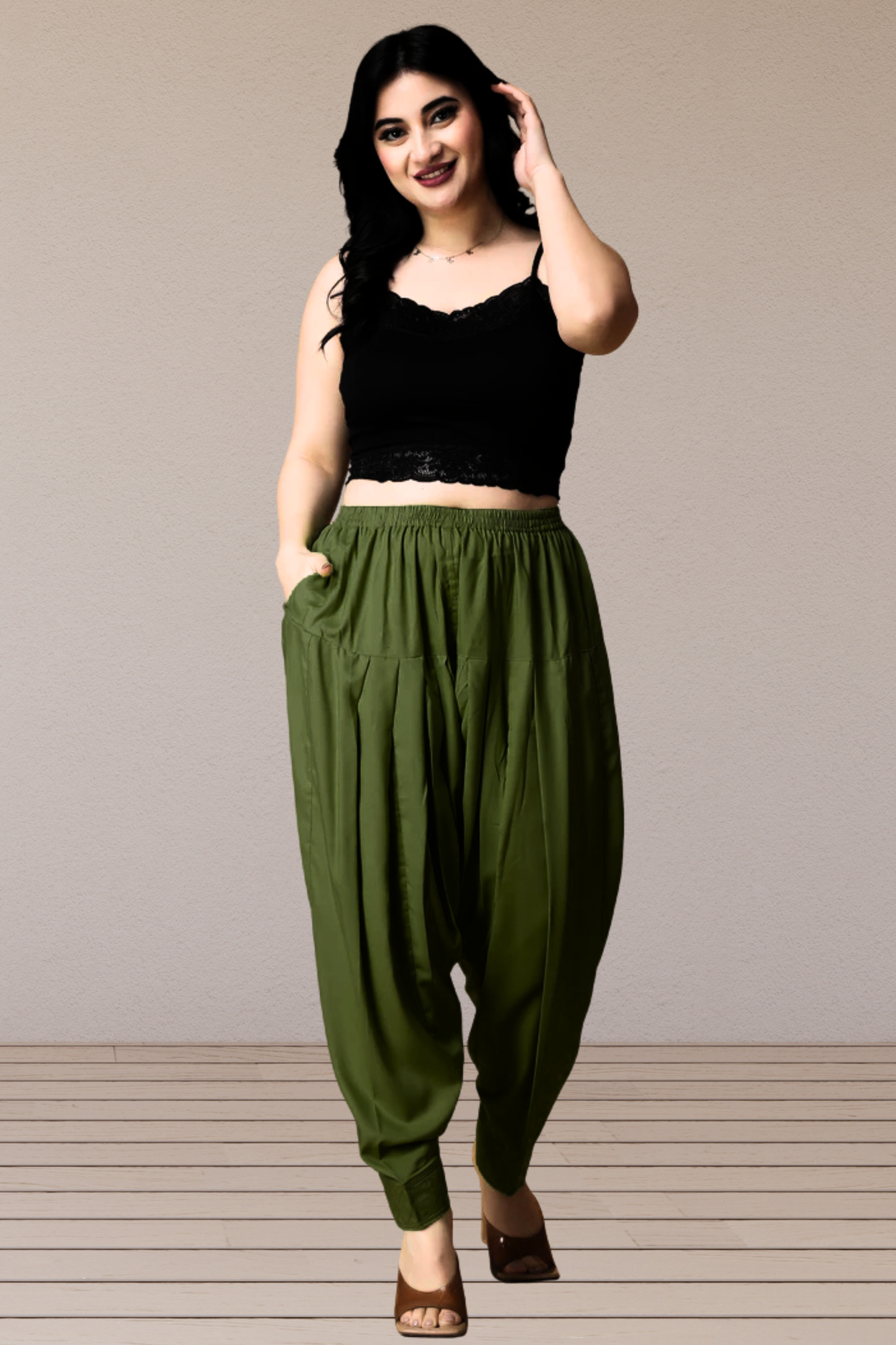 Mehandi Green Pleated Rayon Salwar