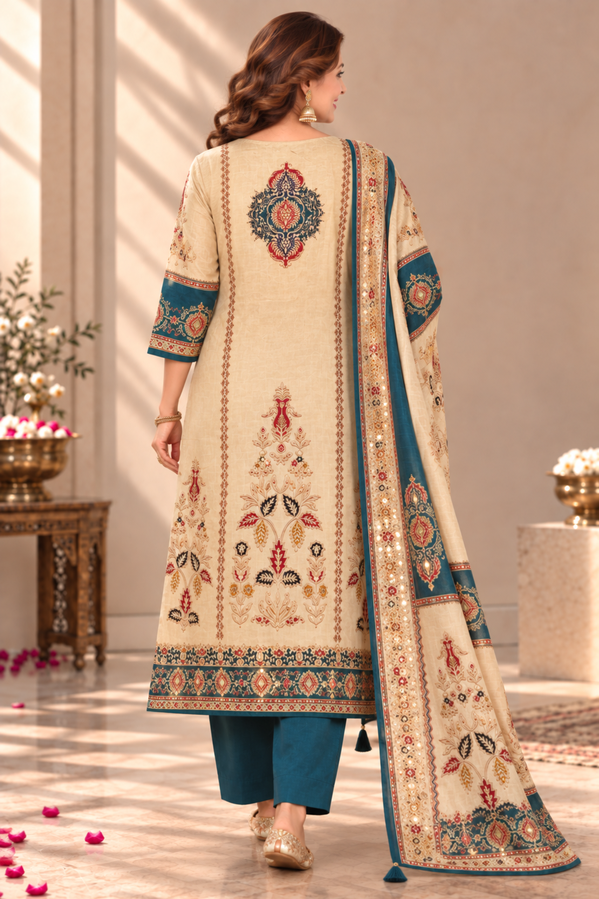Meher Karachi Muslin Suit With Mirror Work