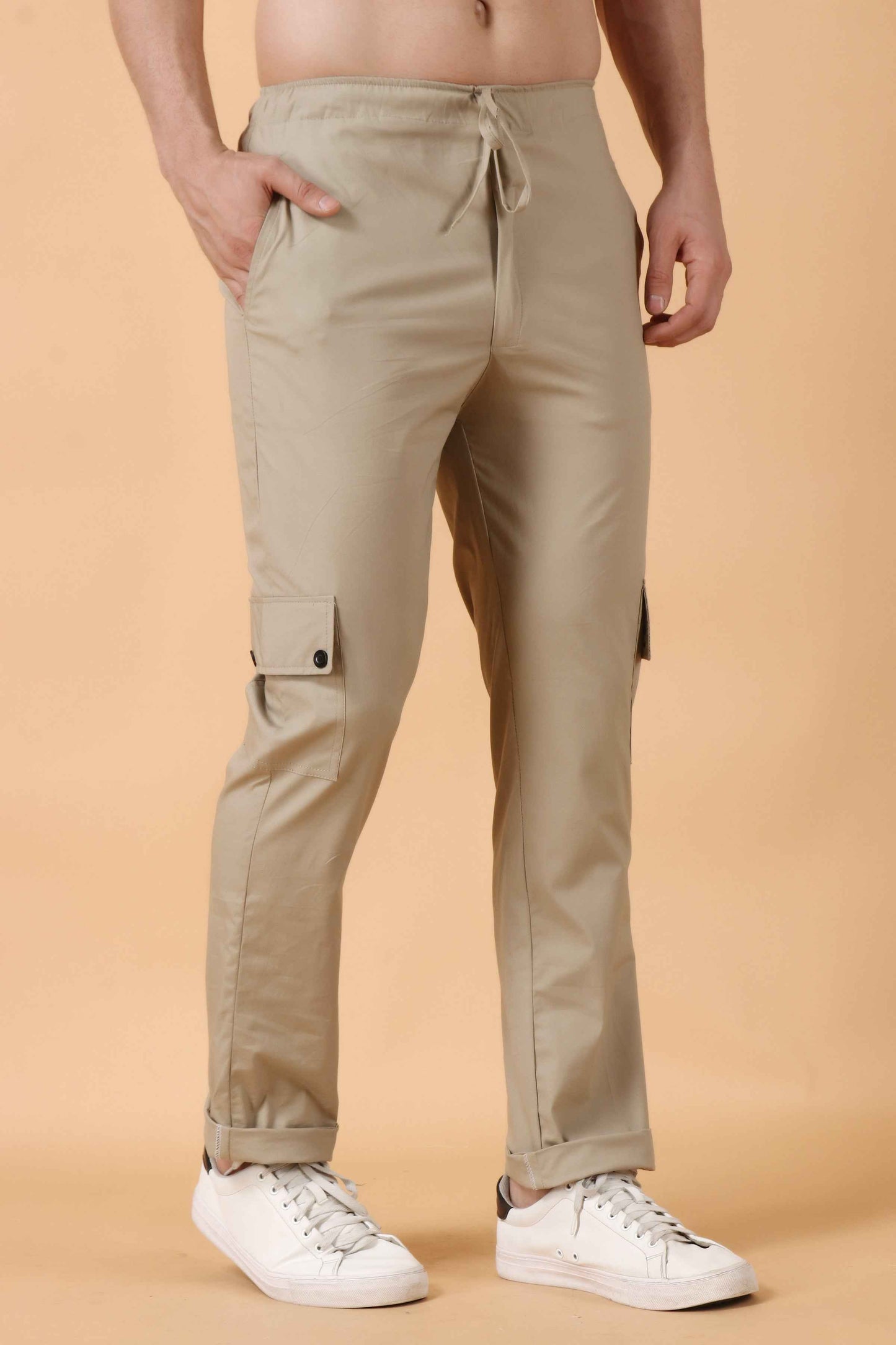 Buy Plus Size Beige Stretch Cargo Pants At Apella | Sizes XS to 10 XL | India | Free Delivery | Customized