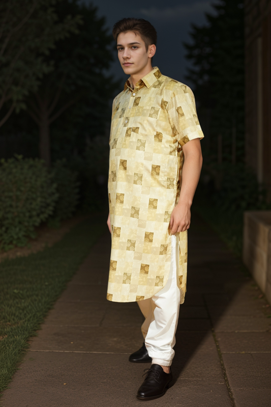 Buy Plus Size Creamy Lemon Printed Kurta Pajama At Apella | Sizes XS to 10 XL | India | Free Delivery | Customized