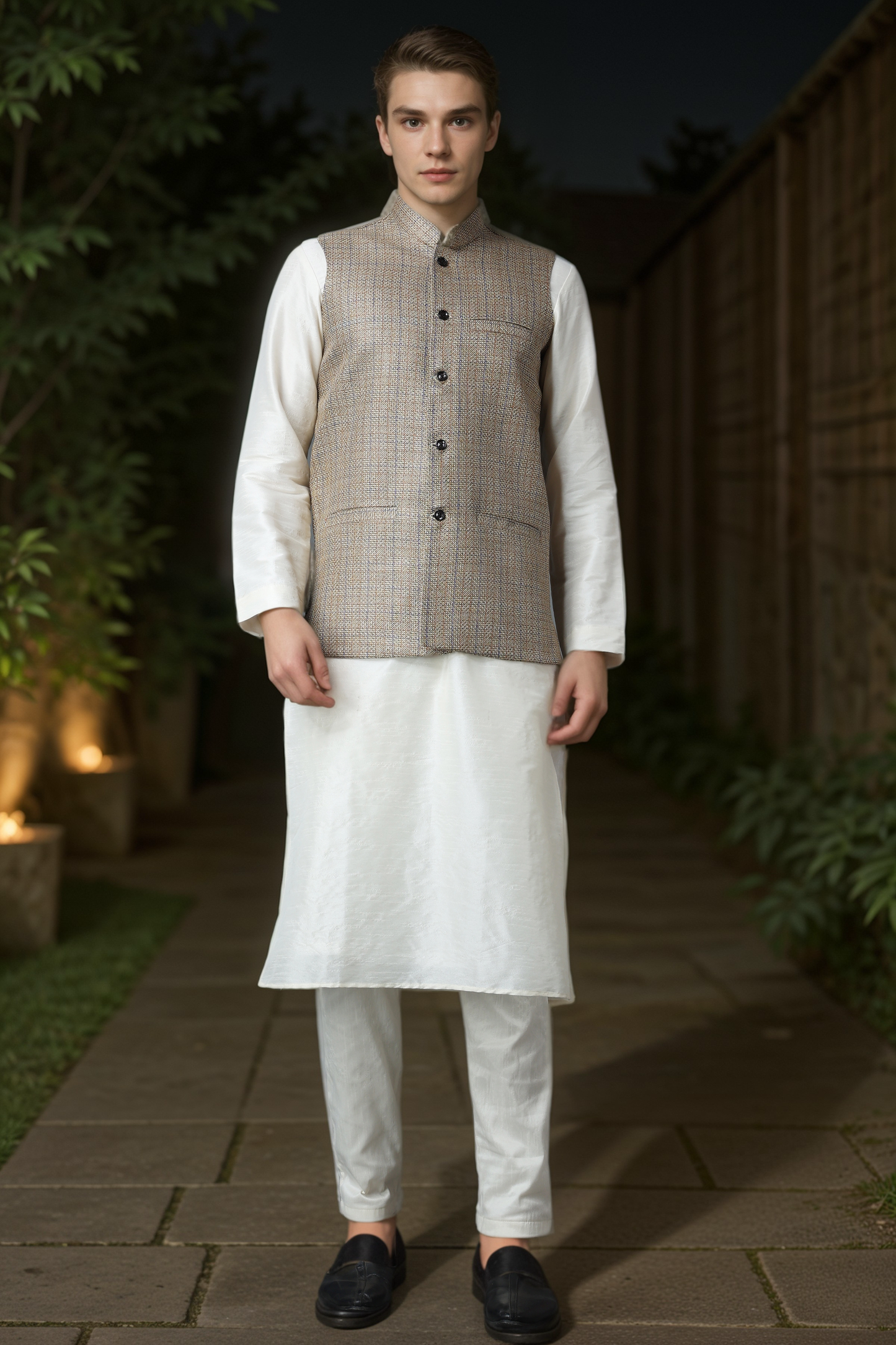 Buy Plus Size Ivory Festive Silk Jacket Set At Apella | Sizes XS to 10 XL | India | Free Delivery | Customized