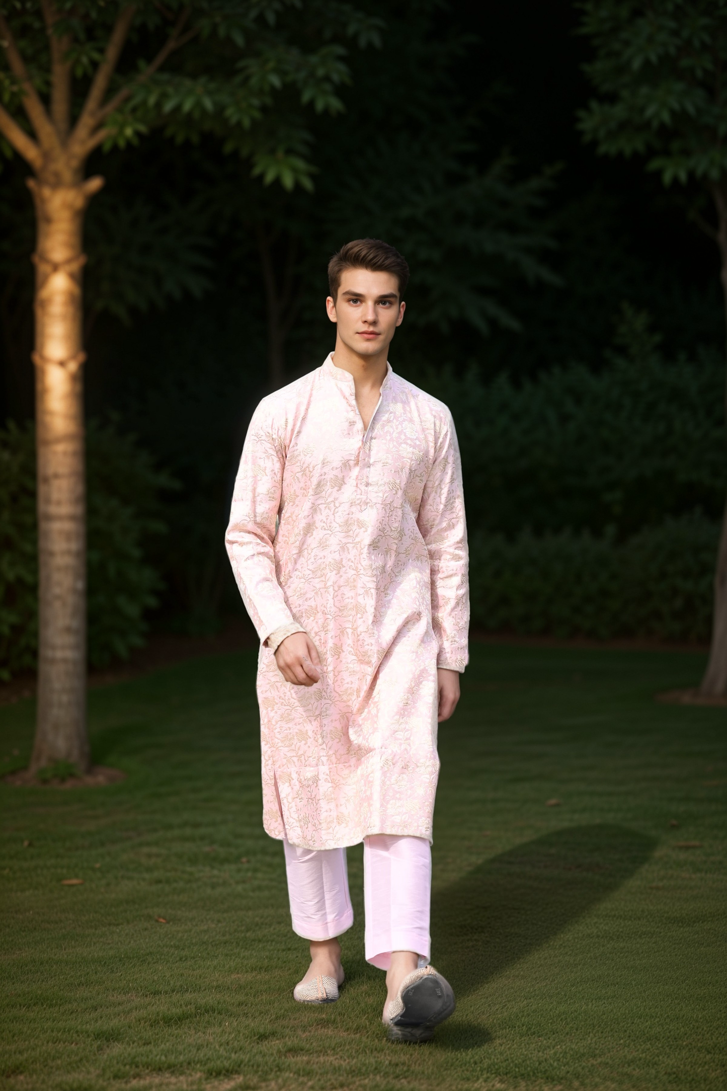Buy Plus Size Opulent Pink Brocade Kurta Pajama At Apella | Sizes XS to 10 XL | India | Free Delivery | Customized