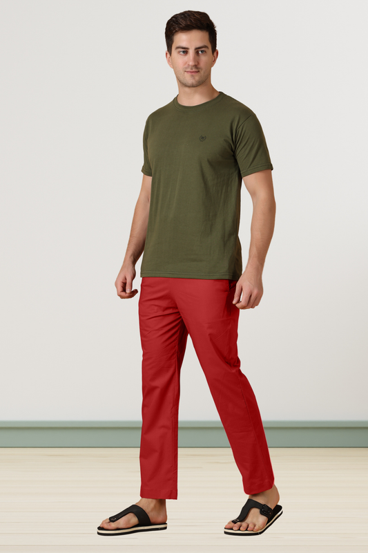 Pale Red Green Cotton Pant Pajama