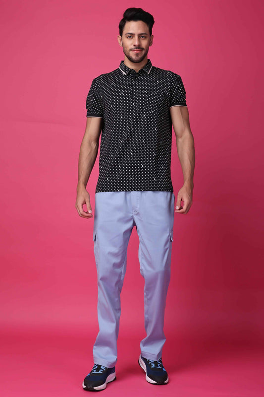 Buy Plus Size Powder Blue Stretch Cargo At Apella | Sizes XS to 10 XL | India | Free Delivery | Customized