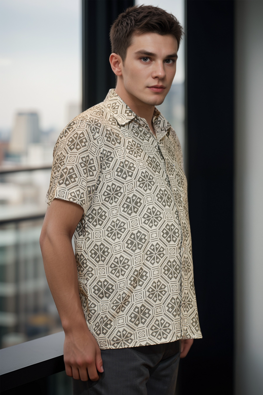 Smoky Grey Printed Rayon Shirt