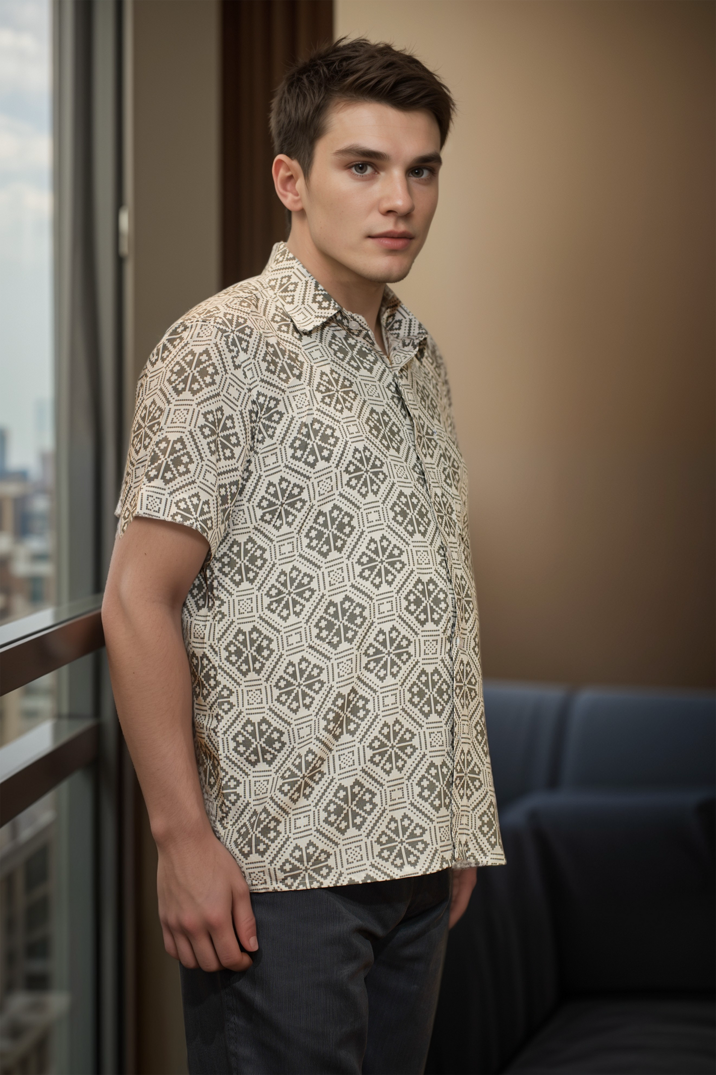 Smoky Grey Printed Rayon Shirt