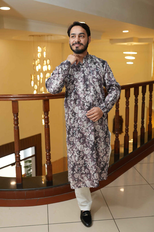 Buy Plus Size Burgundy Charm Printed Kurta Pajama At Apella | Sizes XS to 10 XL | India | Free Delivery | Customized