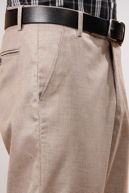 Almond Beige Textured Stretch Trousers