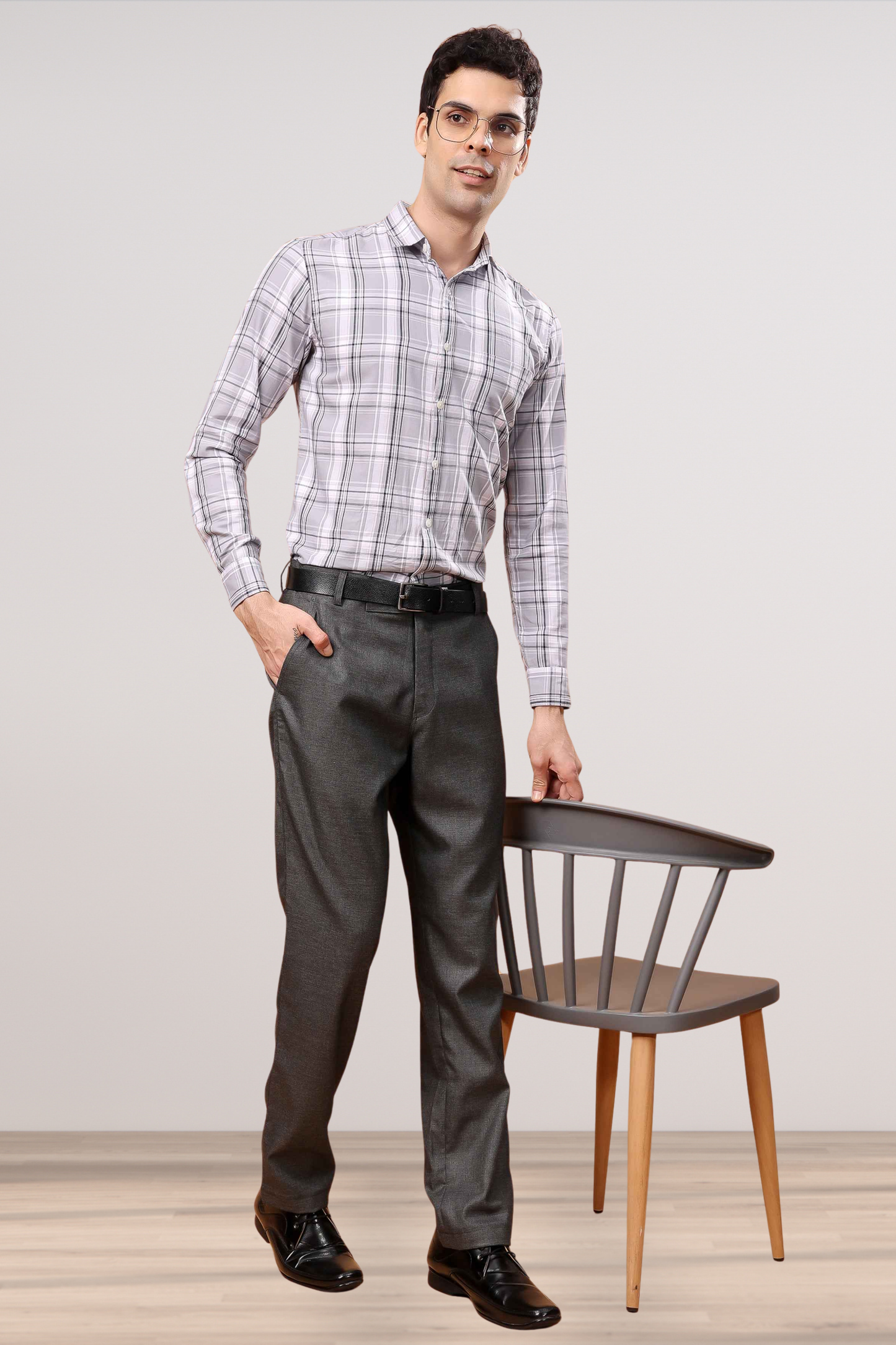 Smoke Grey Textured Stretch Trousers