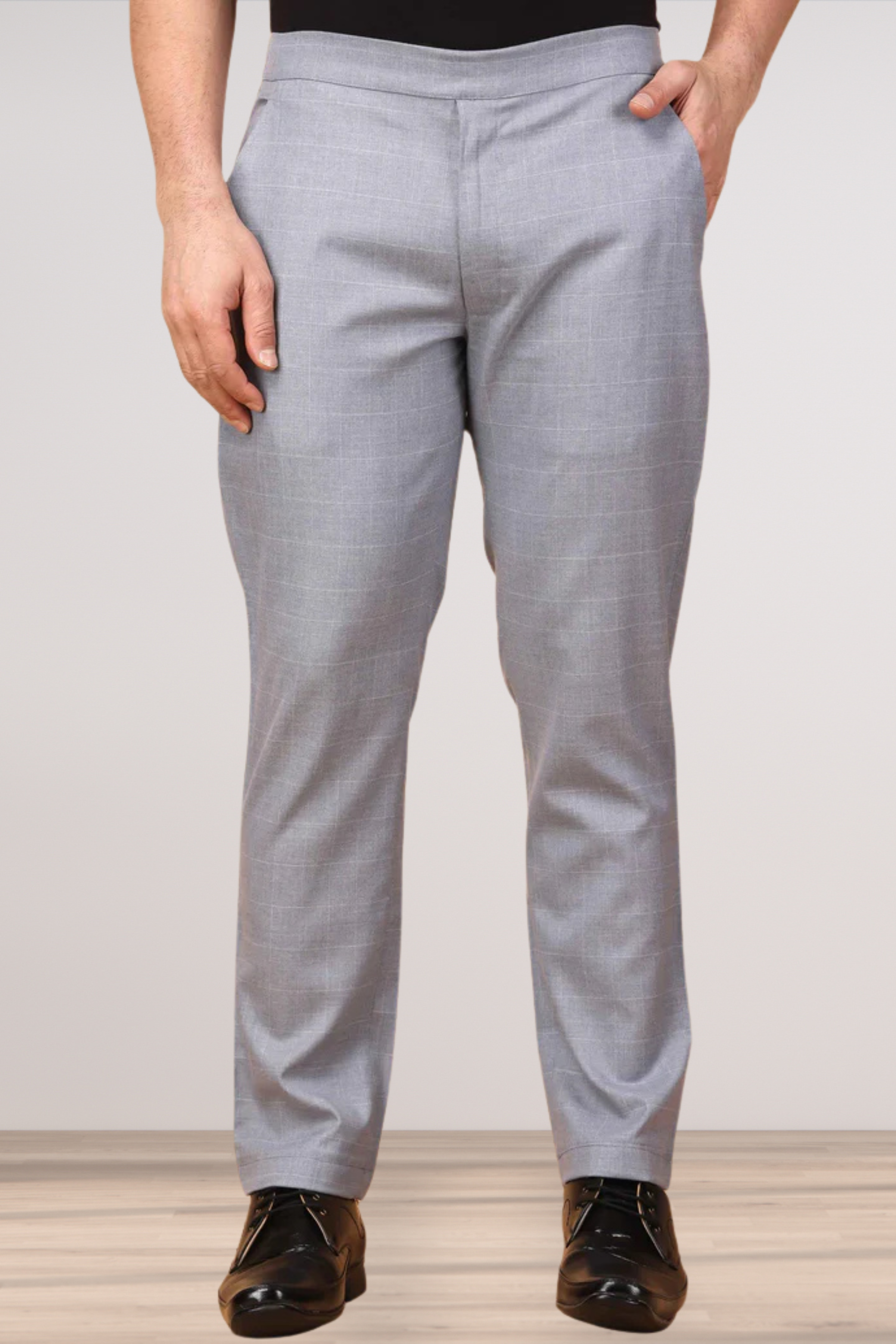 Buy Plus Size ​Silver Grey Checked Comfort Fit Trousers | Apella