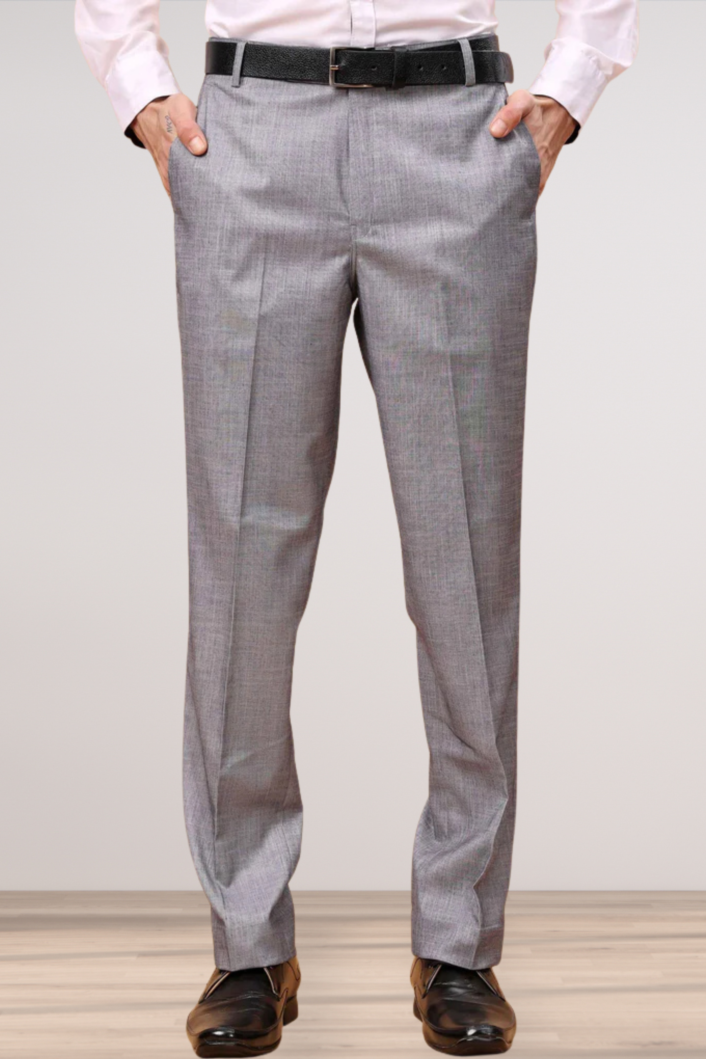 Buy Plus Size ​Silver Grey Linen Formal Trousers | Apella