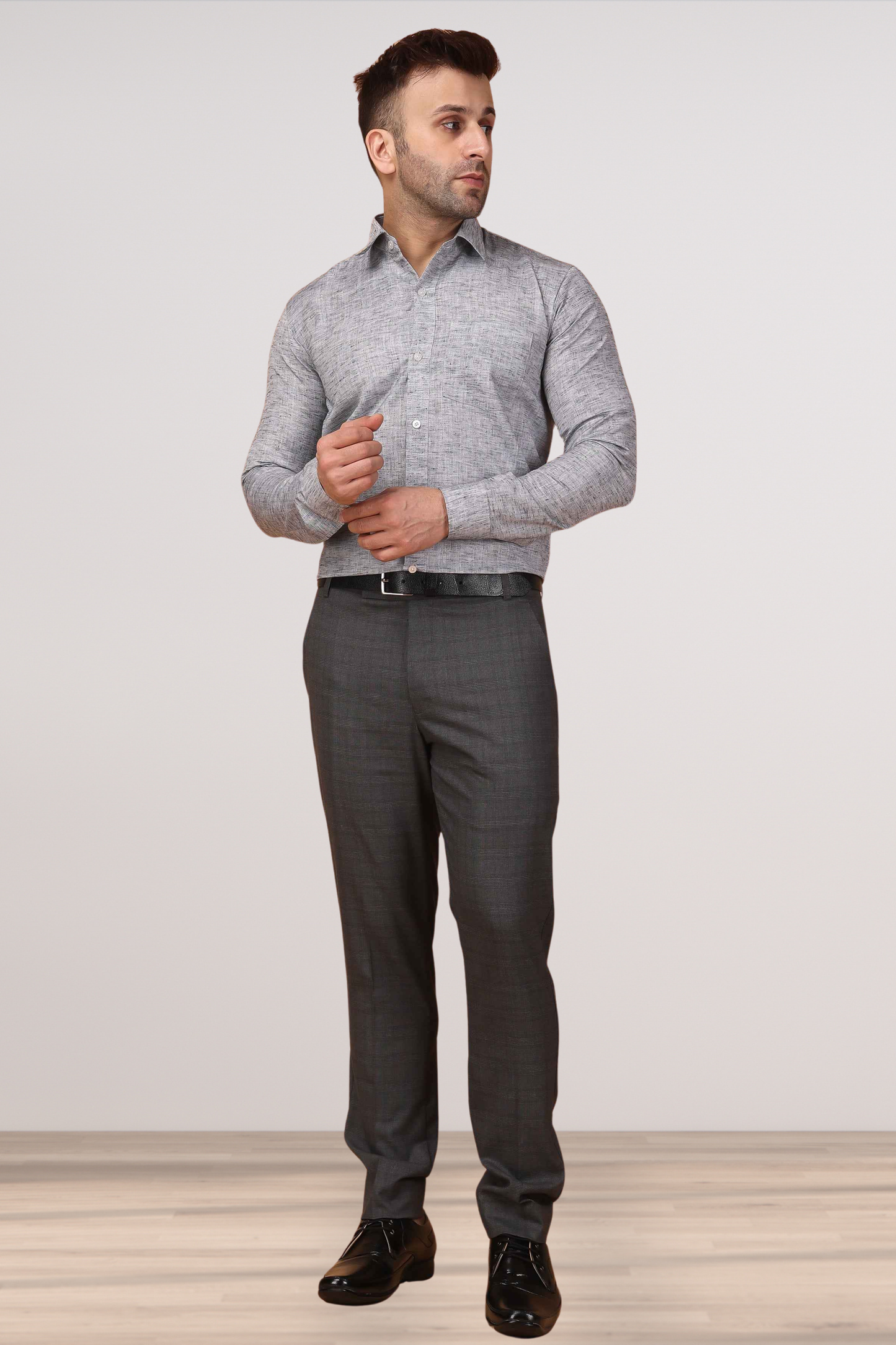 Charcoal Grey Checked Formal Trousers