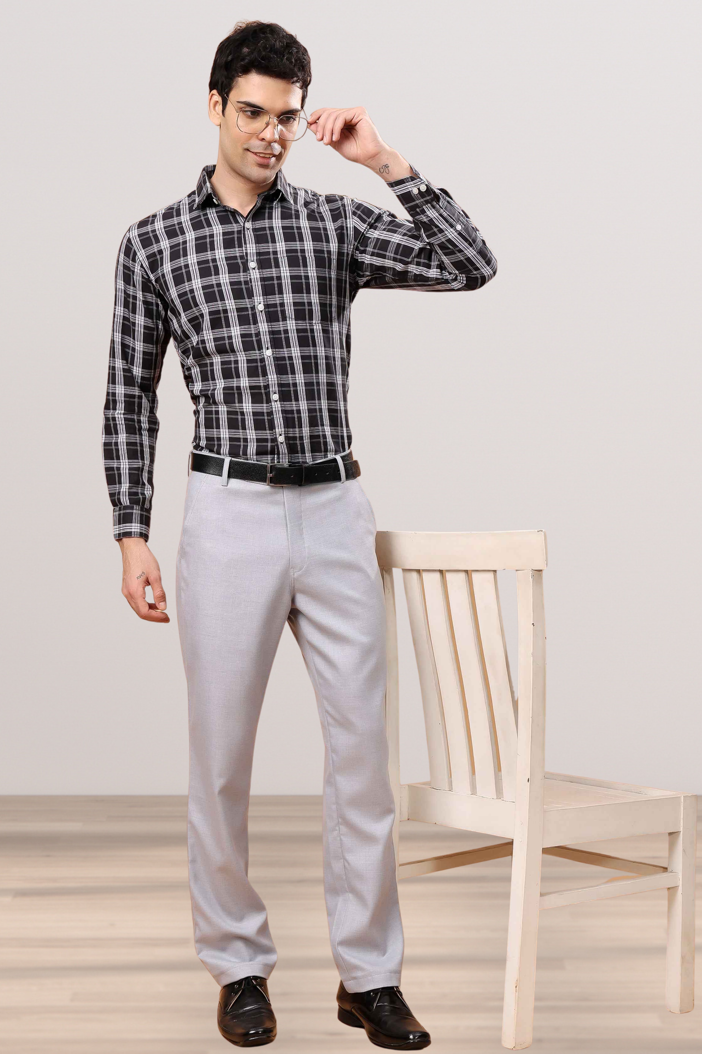 Grey Textured Stretch Trousers