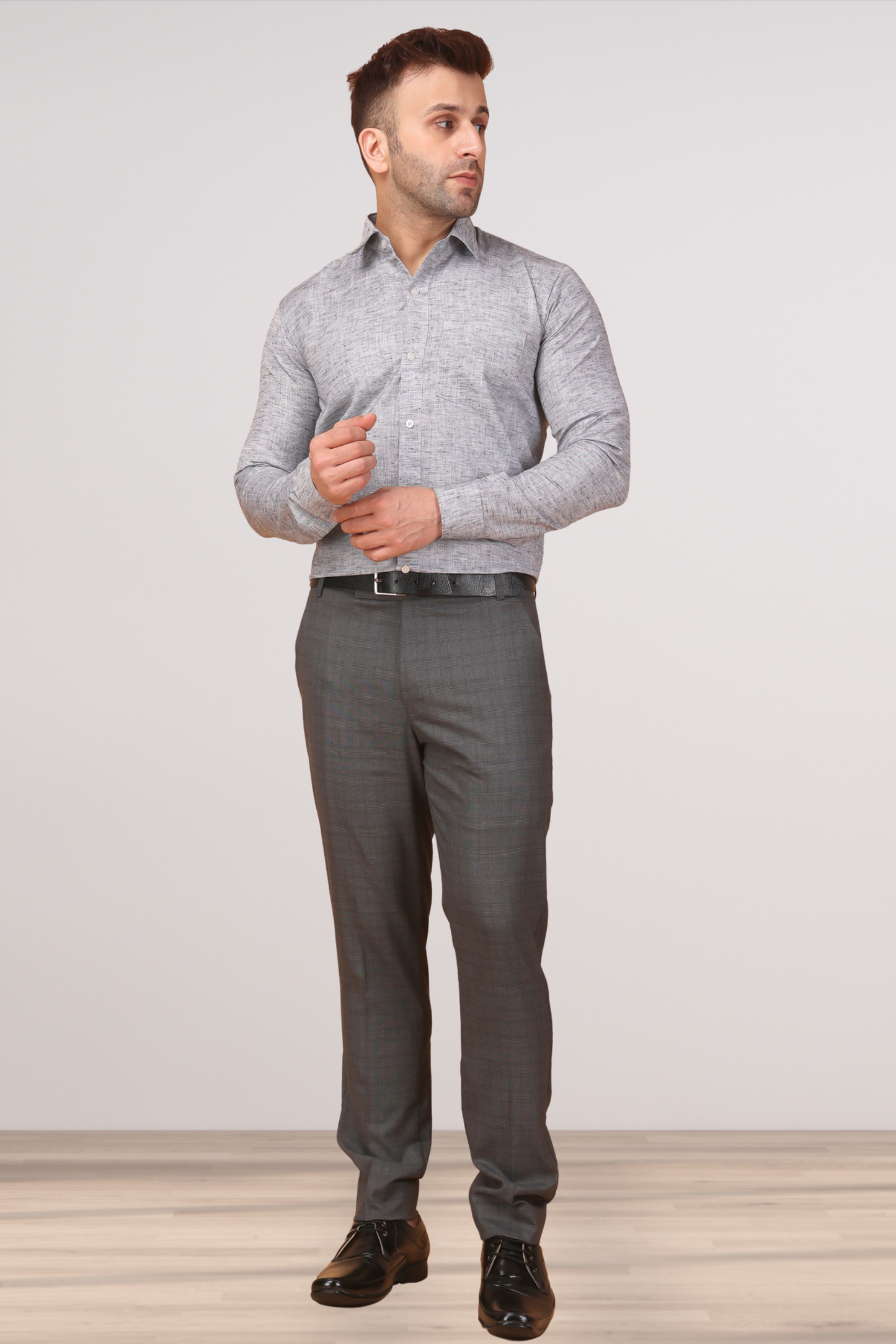 Shadow Grey Checked Formal Trousers